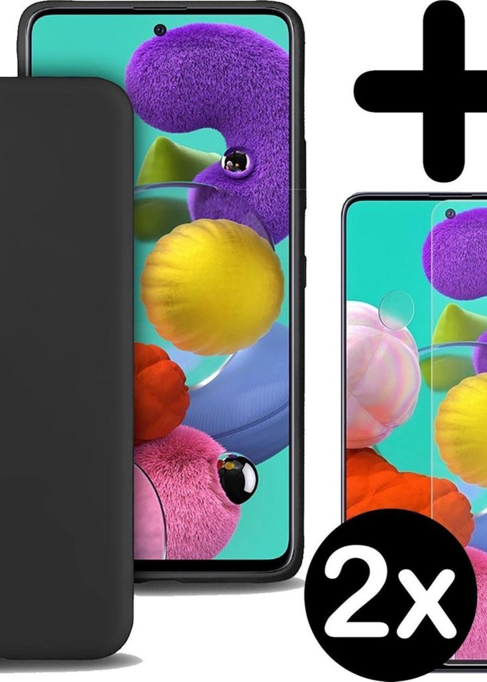 BTH Hoesje Geschikt voor Samsung A51 Hoesje Siliconen Case Hoes Met 2x Screenprotector - Hoes Geschikt voor Samsung Galaxy A51 Hoes Cover Case - Zwart