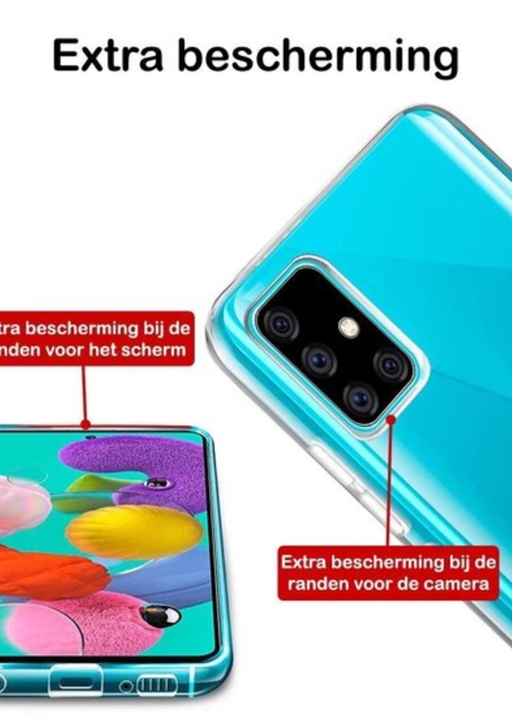 BTH Hoesje Geschikt voor Samsung A51 Hoesje Siliconen Case Hoes Met 2x Screenprotector - Hoes Geschikt voor Samsung Galaxy A51 Hoes Cover Case - Zwart