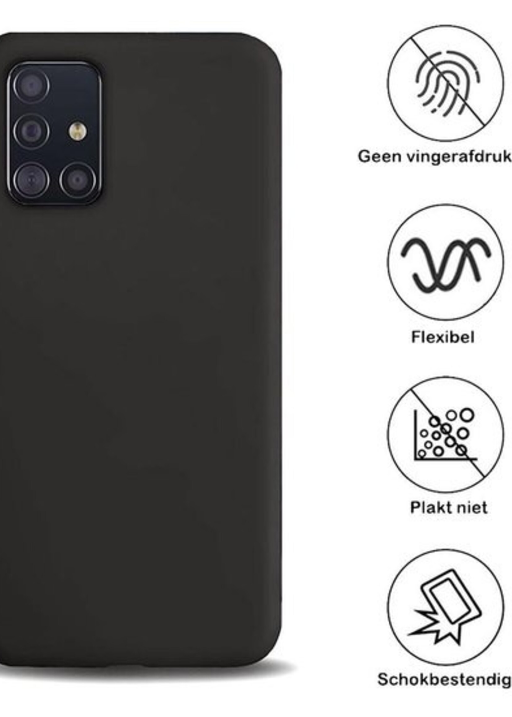 BTH Hoesje Geschikt voor Samsung A51 Hoesje Siliconen Case Hoes Met 2x Screenprotector - Hoes Geschikt voor Samsung Galaxy A51 Hoes Cover Case - Zwart