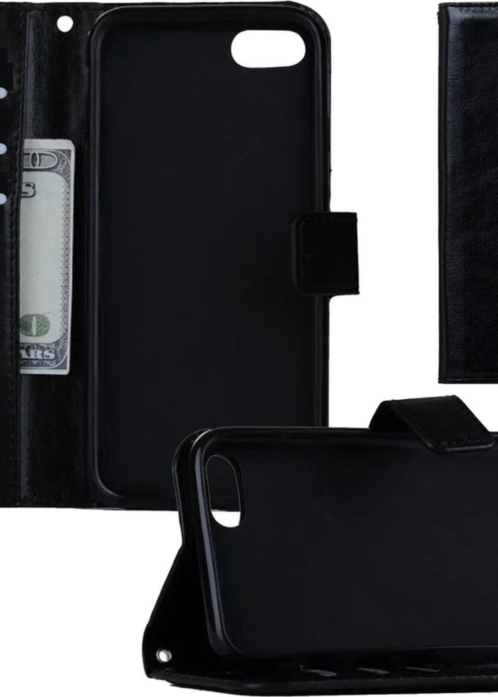 BTH Hoesje Geschikt voor iPhone SE 2020 Hoesje Book Case Hoes Portemonnee Cover Walletcase - Hoes Geschikt voor iPhone SE (2020) Hoes Bookcase Hoesje - Zwart