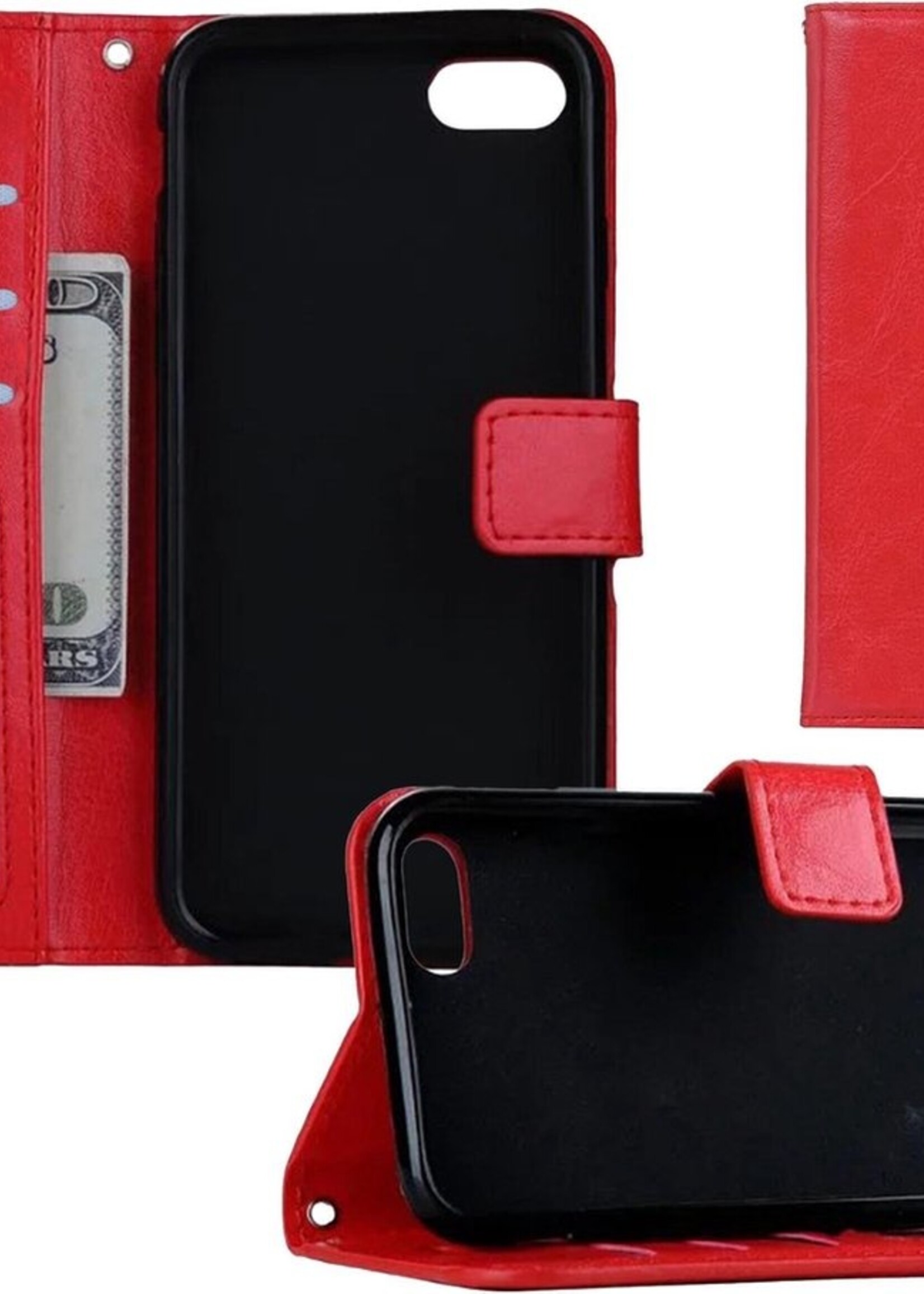 BTH Hoesje Geschikt voor iPhone SE 2020 Hoesje Book Case Hoes Portemonnee Cover Walletcase - Hoes Geschikt voor iPhone SE (2020) Hoes Bookcase Hoesje - Rood