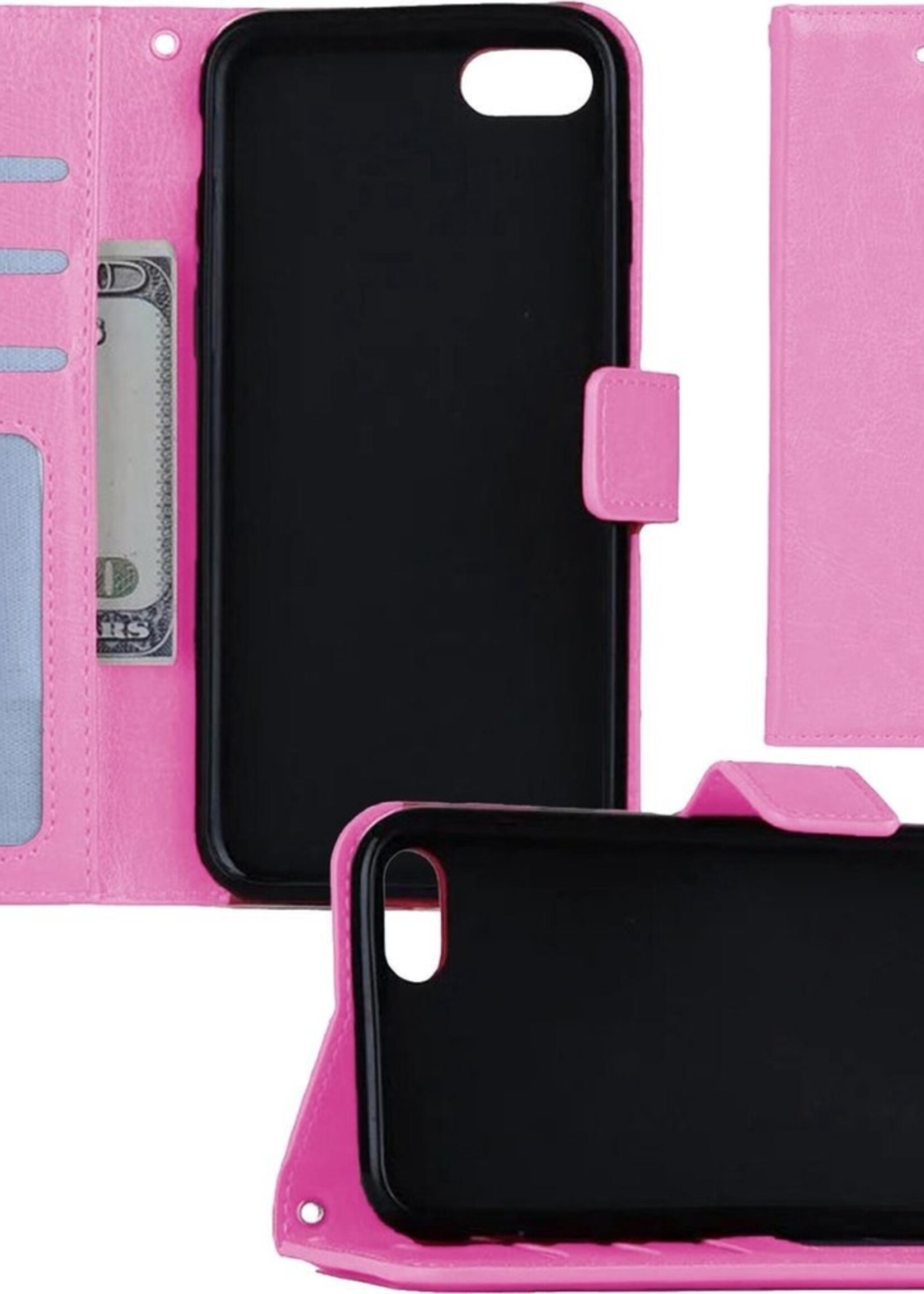 BTH Hoesje Geschikt voor iPhone SE 2020 Hoesje Book Case Hoes Portemonnee Cover Walletcase - Hoes Geschikt voor iPhone SE (2020) Hoes Bookcase Hoesje - Roze