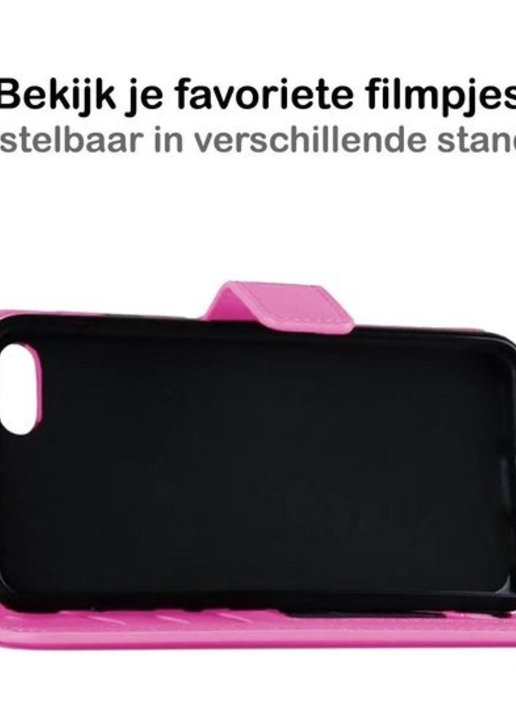 BTH Hoesje Geschikt voor iPhone SE 2020 Hoesje Book Case Hoes Portemonnee Cover Walletcase - Hoes Geschikt voor iPhone SE (2020) Hoes Bookcase Hoesje - Roze