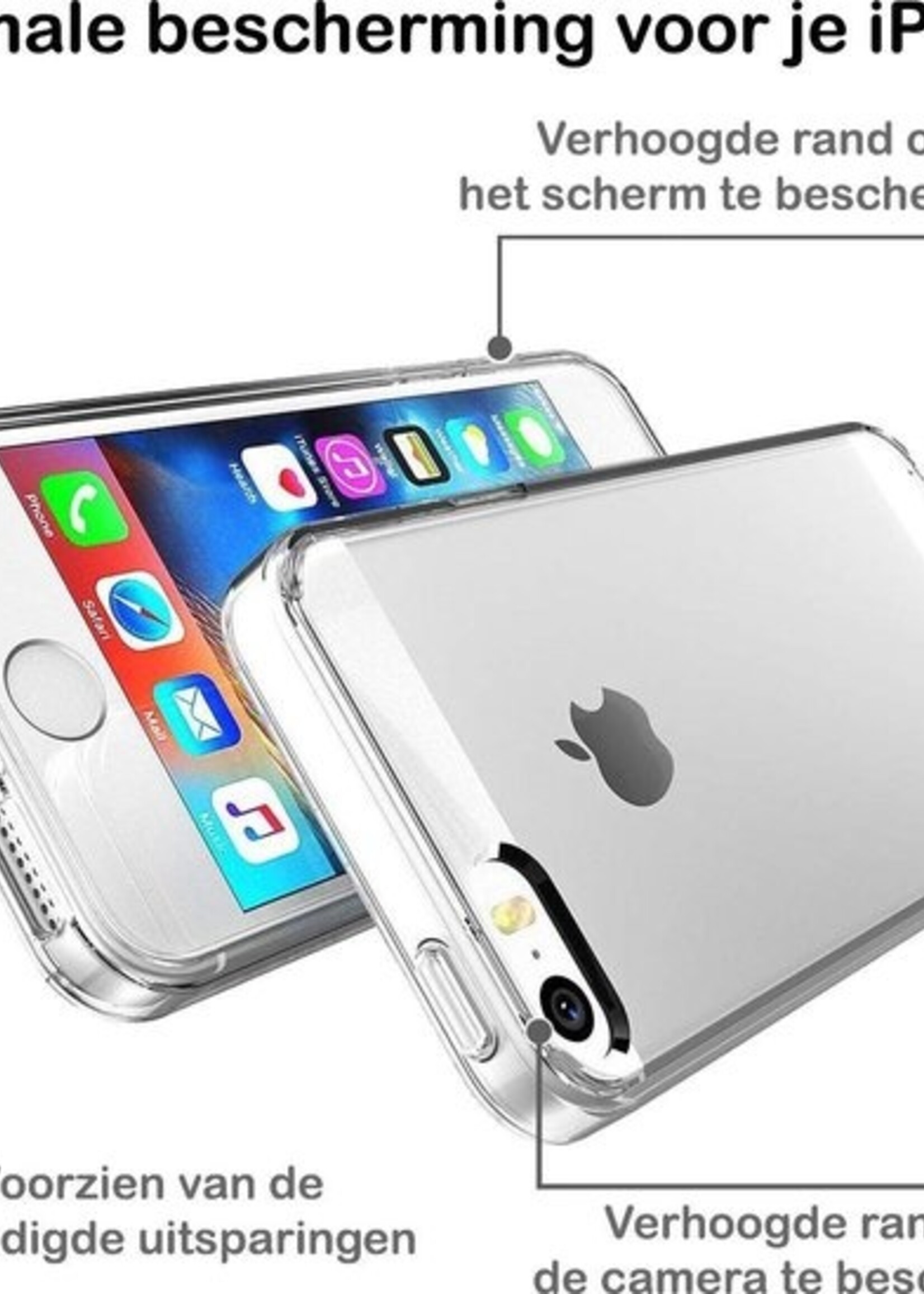 BTH Hoesje Geschikt voor iPhone SE 2020 Hoesje Siliconen Case Hoes Met Screenprotector - Hoes Geschikt voor iPhone SE (2020) Hoes Cover Case - Transparant