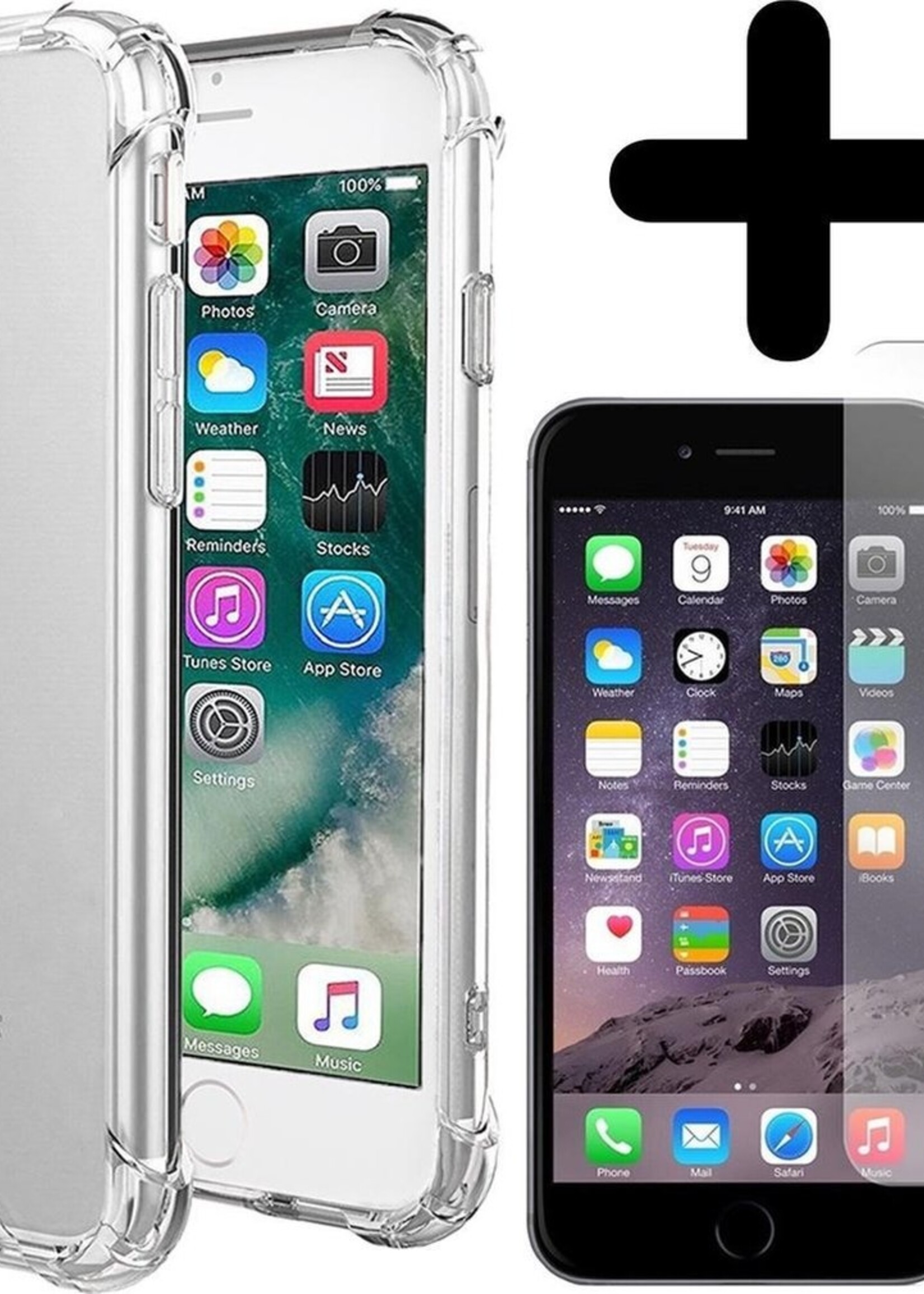 BTH Hoesje Geschikt voor iPhone SE 2020 Hoesje Siliconen Shock Proof Case Hoes Met Screenprotector - Hoes Geschikt voor iPhone SE (2020) Hoes Cover Case Shockproof - Transparant