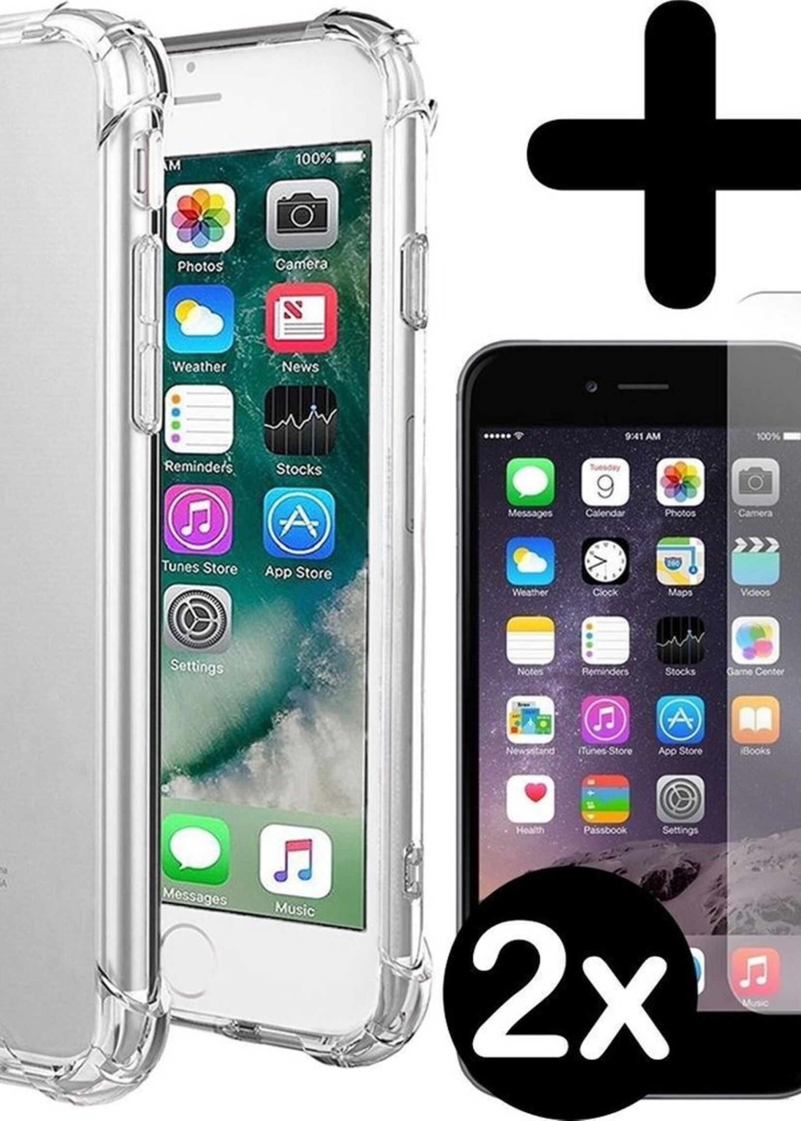 BTH Hoesje Geschikt voor iPhone SE 2020 Hoesje Siliconen Shock Proof Case Hoes Met 2x Screenprotector - Hoes Geschikt voor iPhone SE (2020) Hoes Cover Case Shockproof - Transparant