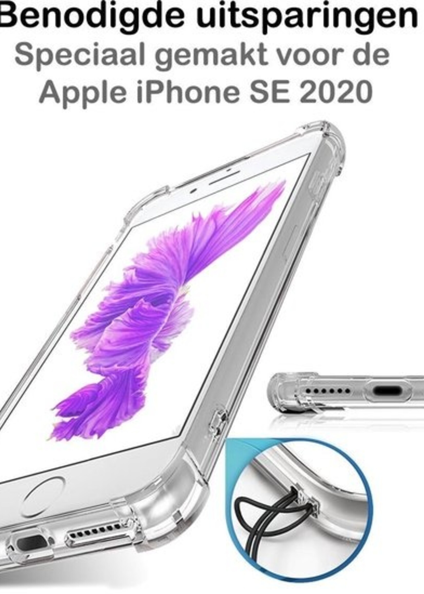 BTH Hoesje Geschikt voor iPhone SE 2020 Hoesje Siliconen Shock Proof Case Hoes Met 2x Screenprotector - Hoes Geschikt voor iPhone SE (2020) Hoes Cover Case Shockproof - Transparant