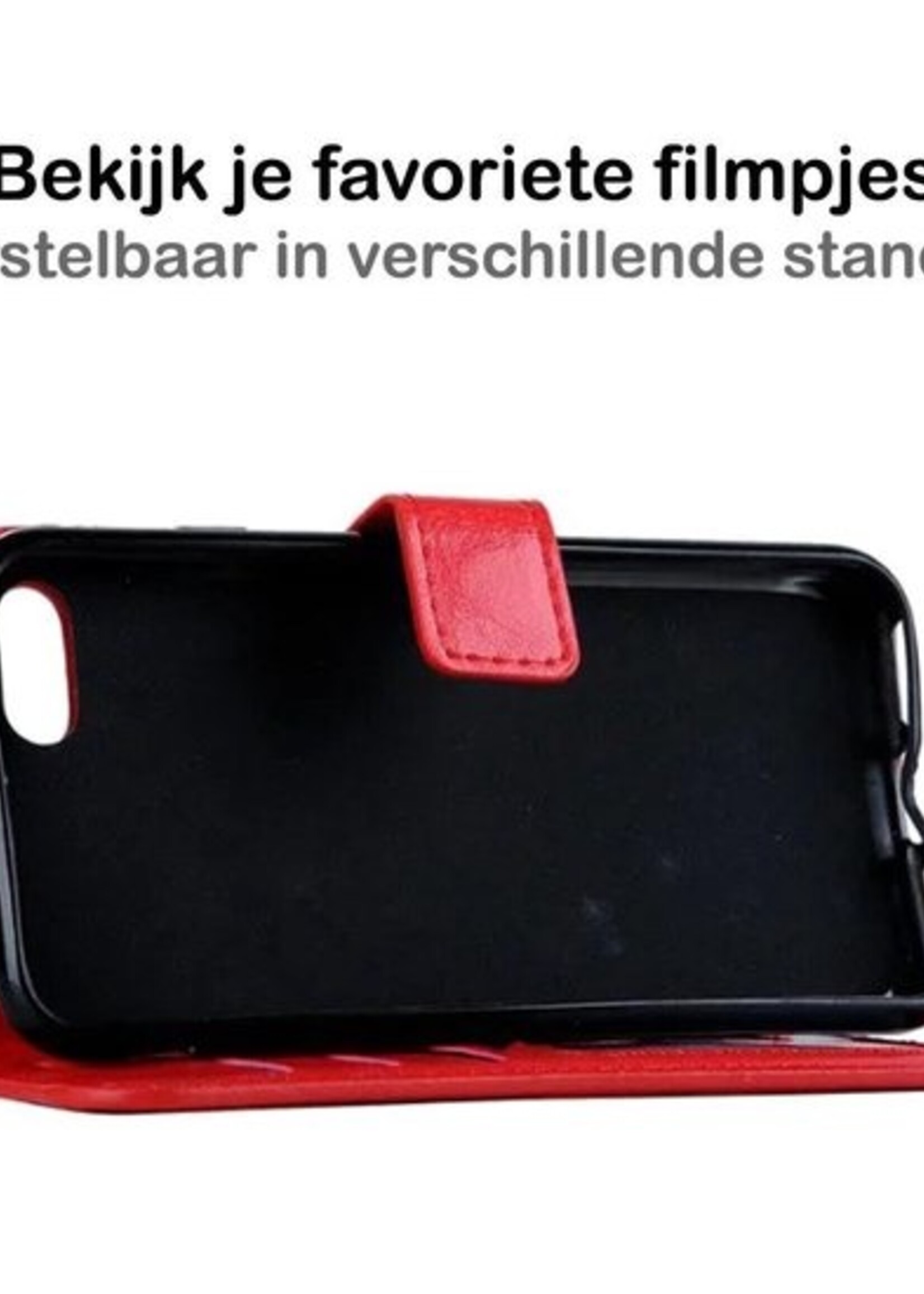 BTH Hoesje Geschikt voor iPhone SE 2020 Hoesje Book Case Hoes Portemonnee Cover Walletcase - Hoes Geschikt voor iPhone SE (2020) Hoes Bookcase Hoesje - Rood