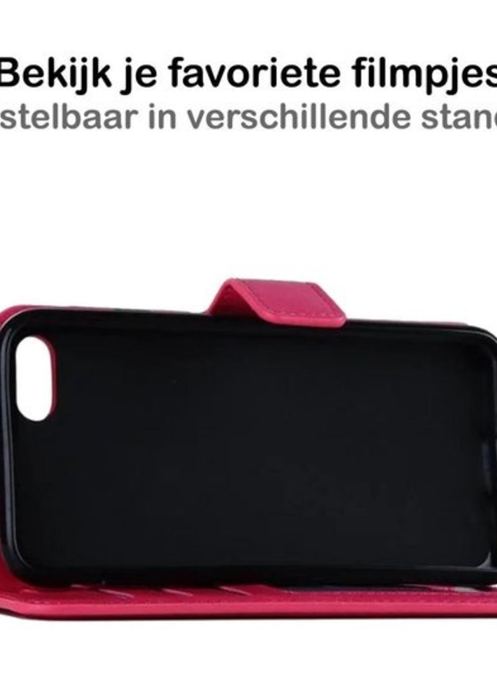 BTH Hoesje Geschikt voor iPhone SE 2020 Hoesje Book Case Hoes Portemonnee Cover Walletcase - Hoes Geschikt voor iPhone SE (2020) Hoes Bookcase Hoesje - Roze