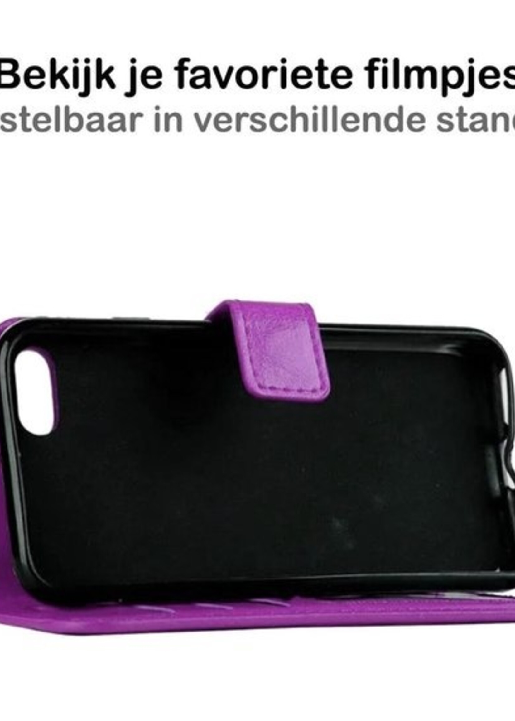 BTH Hoesje Geschikt voor iPhone SE 2020 Hoesje Book Case Hoes Portemonnee Cover Walletcase - Hoes Geschikt voor iPhone SE (2020) Hoes Bookcase Hoesje - Paars