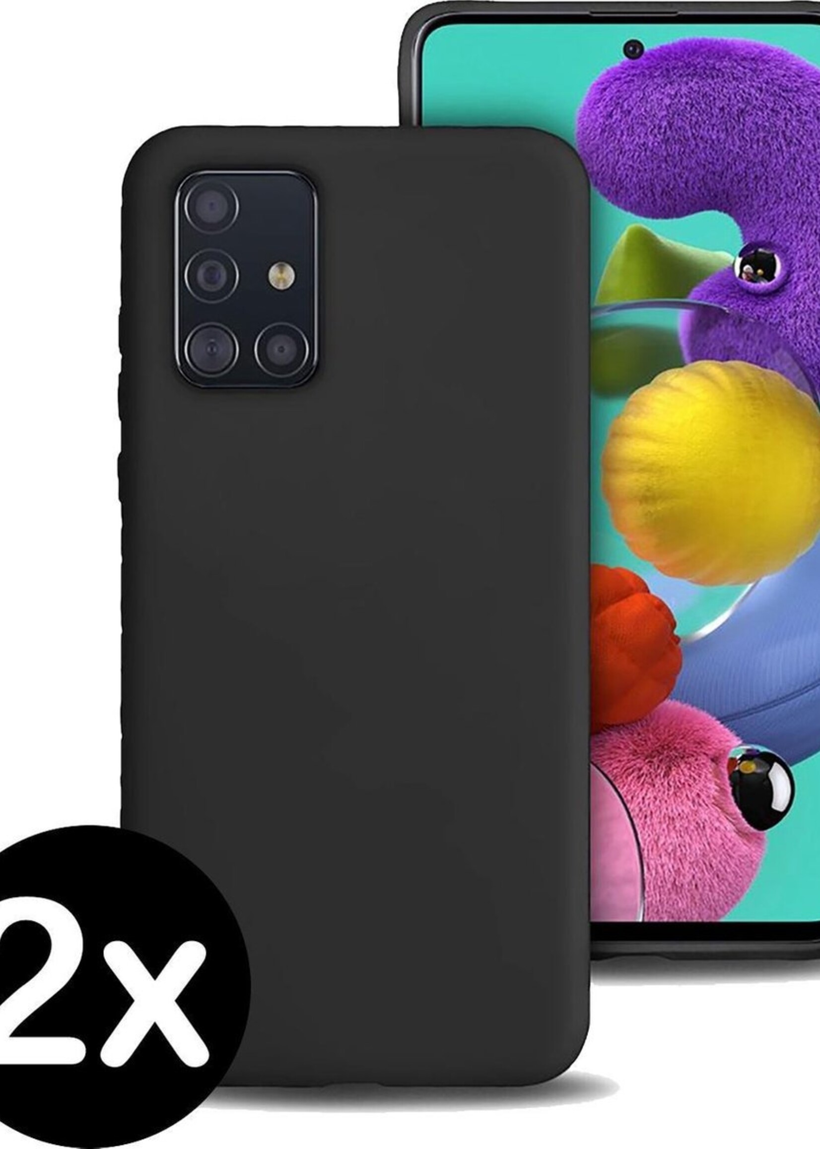 BTH Hoesje Geschikt voor Samsung A51 Hoesje Siliconen Case Hoes - Hoes Geschikt voor Samsung Galaxy A51 Hoes Cover Case - Zwart - 2 PACK