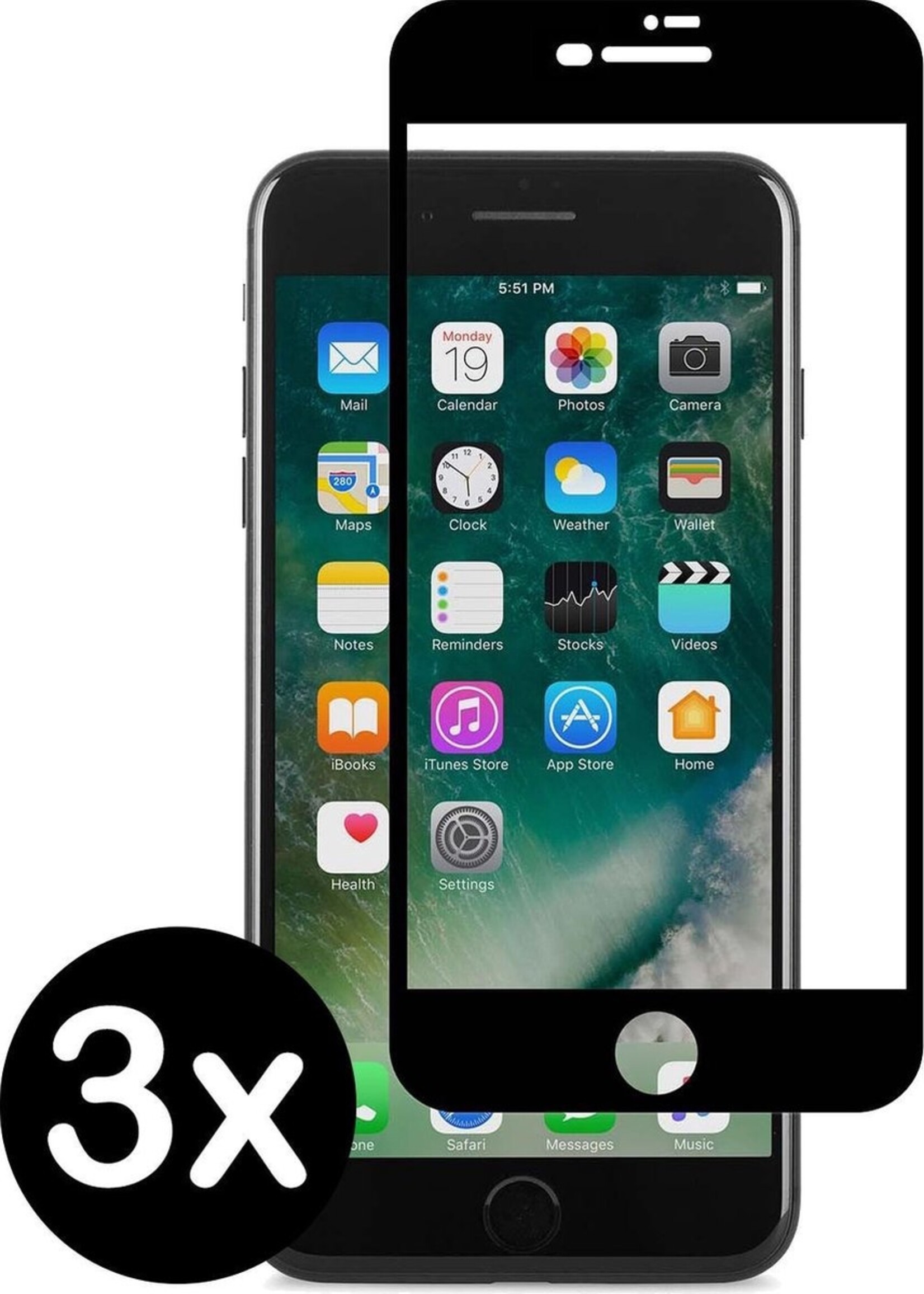 BTH Screenprotector Geschikt voor iPhone 7 Screenprotector Glas Gehard Tempered Glass Full Cover - Screenprotector Geschikt voor iPhone 7 Screen Protector Screen Cover - 3 PACK