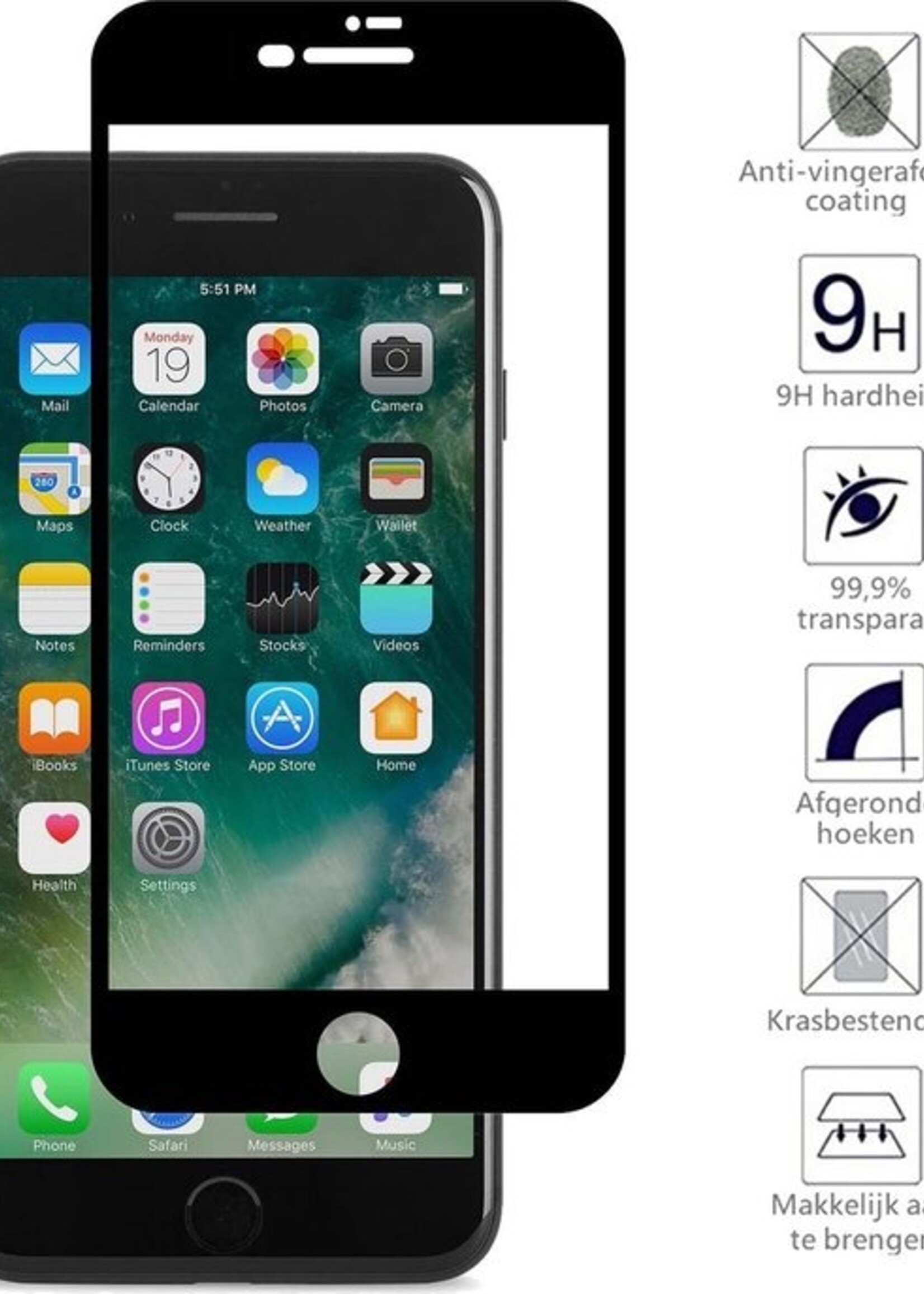 BTH Screenprotector Geschikt voor iPhone 7 Screenprotector Glas Gehard Tempered Glass Full Cover - Screenprotector Geschikt voor iPhone 7 Screen Protector Screen Cover - 3 PACK