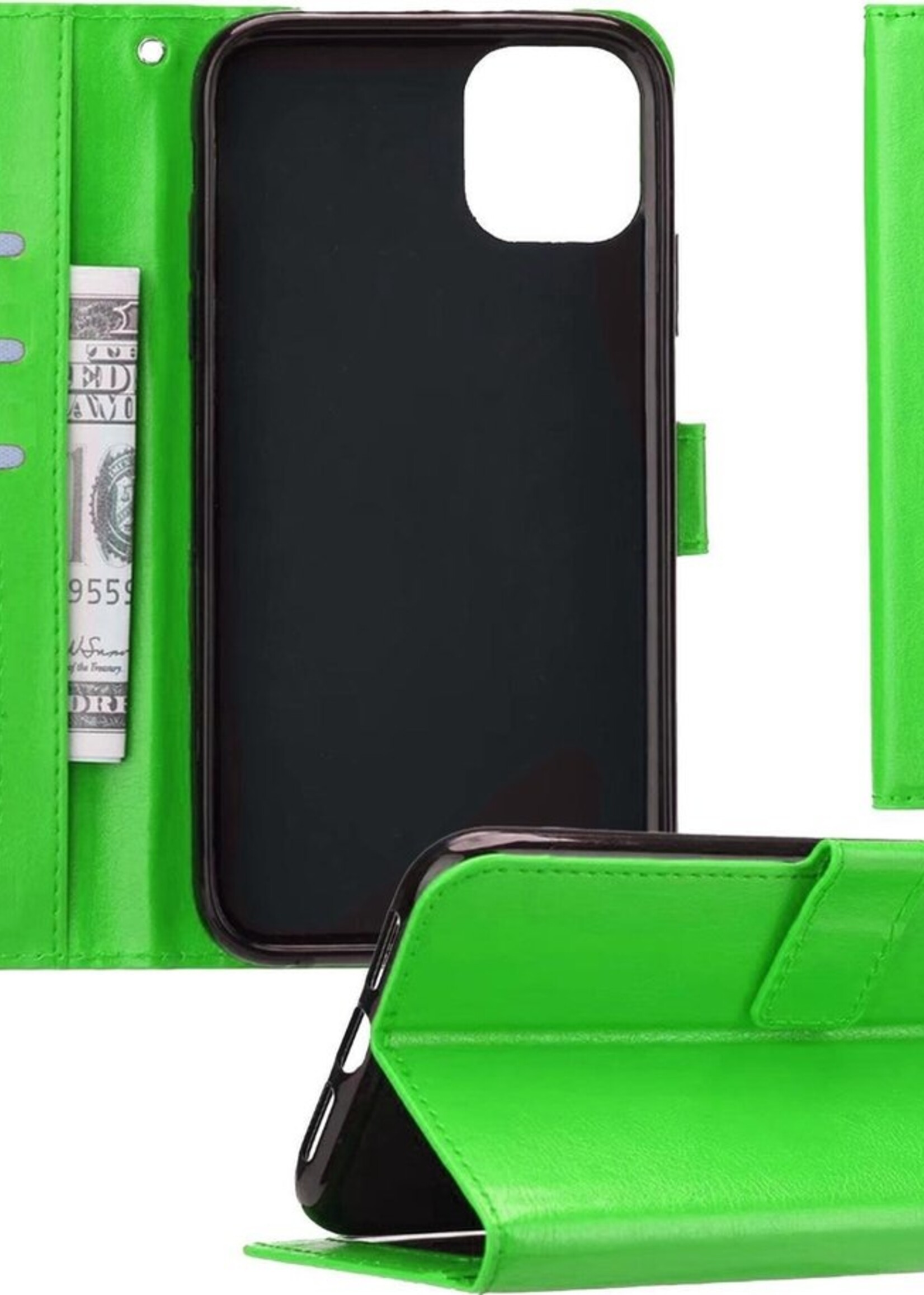 BTH Hoesje Geschikt voor iPhone 11 Hoesje Book Case Hoes Portemonnee Cover Walletcase - Hoes Geschikt voor iPhone 11 Hoes Bookcase Hoesje - Groen