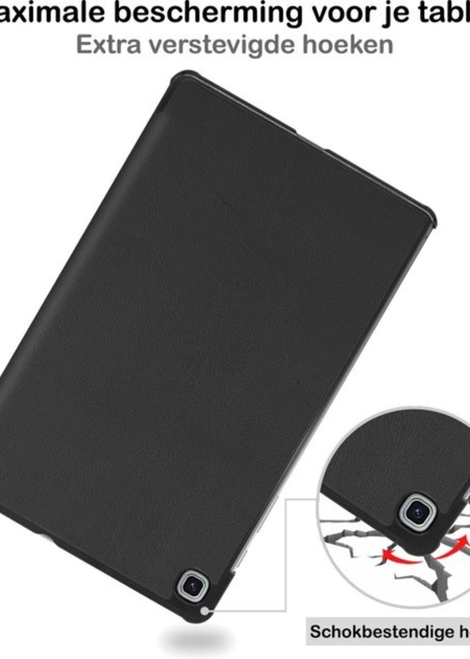 BTH Hoes Geschikt voor Samsung Galaxy Tab S6 Lite Hoes Book Case Hoesje Trifold Cover - Hoesje Geschikt voor Samsung Tab S6 Lite Hoesje Bookcase - Zwart