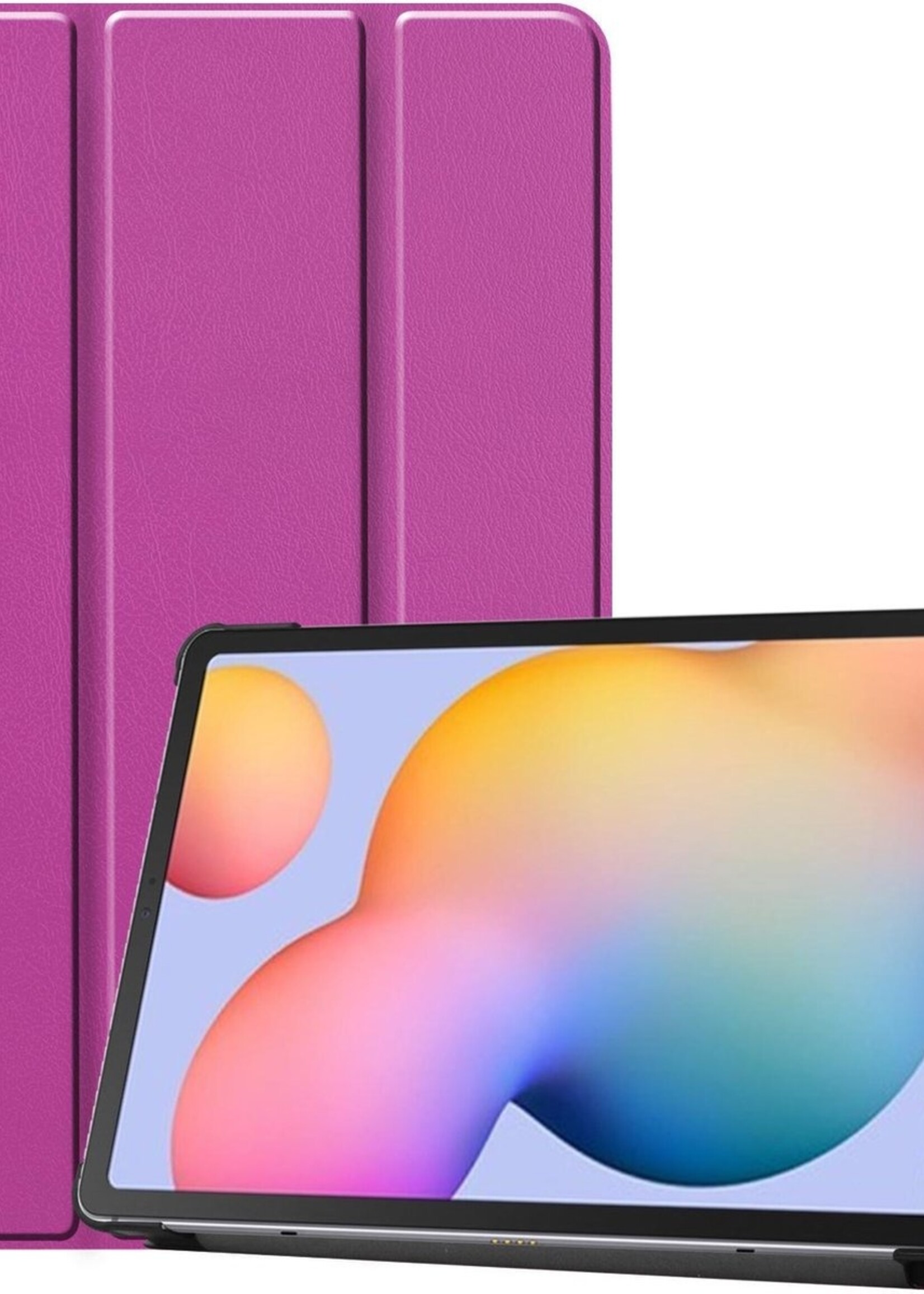 BTH Hoes Geschikt voor Samsung Galaxy Tab S6 Lite Hoes Book Case Hoesje Trifold Cover - Hoesje Geschikt voor Samsung Tab S6 Lite Hoesje Bookcase - Paars