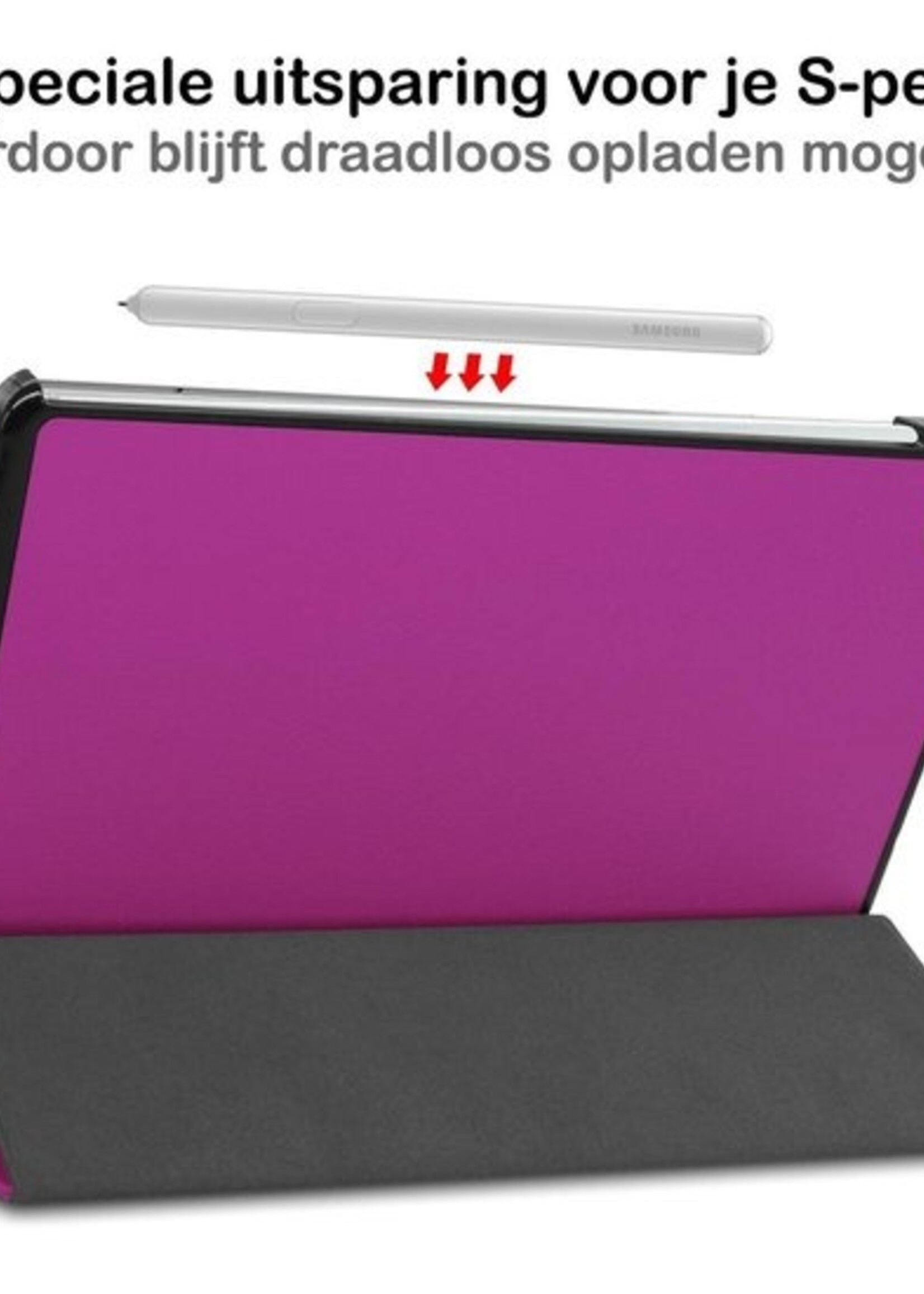 BTH Hoes Geschikt voor Samsung Galaxy Tab S6 Lite Hoes Book Case Hoesje Trifold Cover - Hoesje Geschikt voor Samsung Tab S6 Lite Hoesje Bookcase - Paars