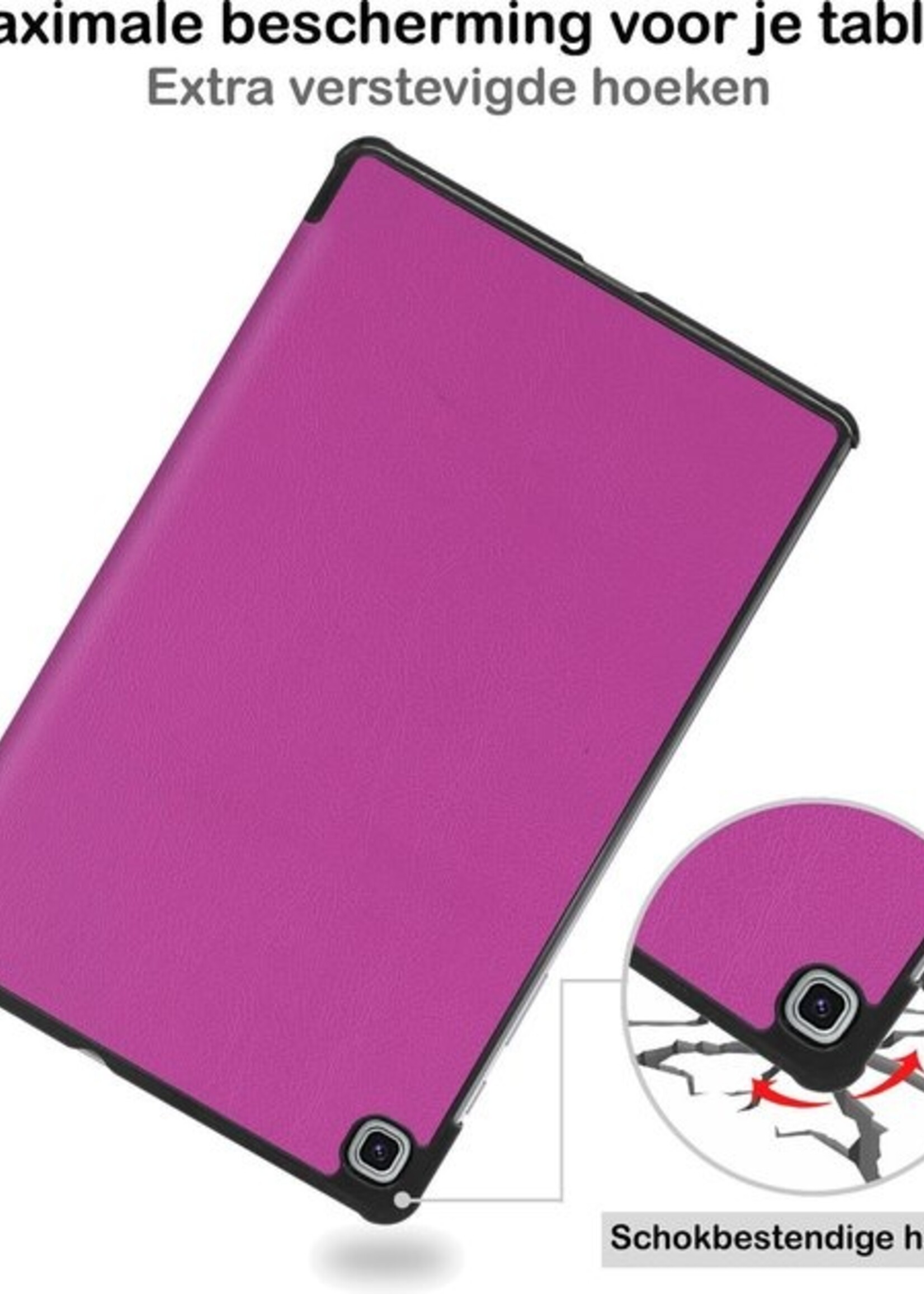BTH Hoes Geschikt voor Samsung Galaxy Tab S6 Lite Hoes Book Case Hoesje Trifold Cover - Hoesje Geschikt voor Samsung Tab S6 Lite Hoesje Bookcase - Paars