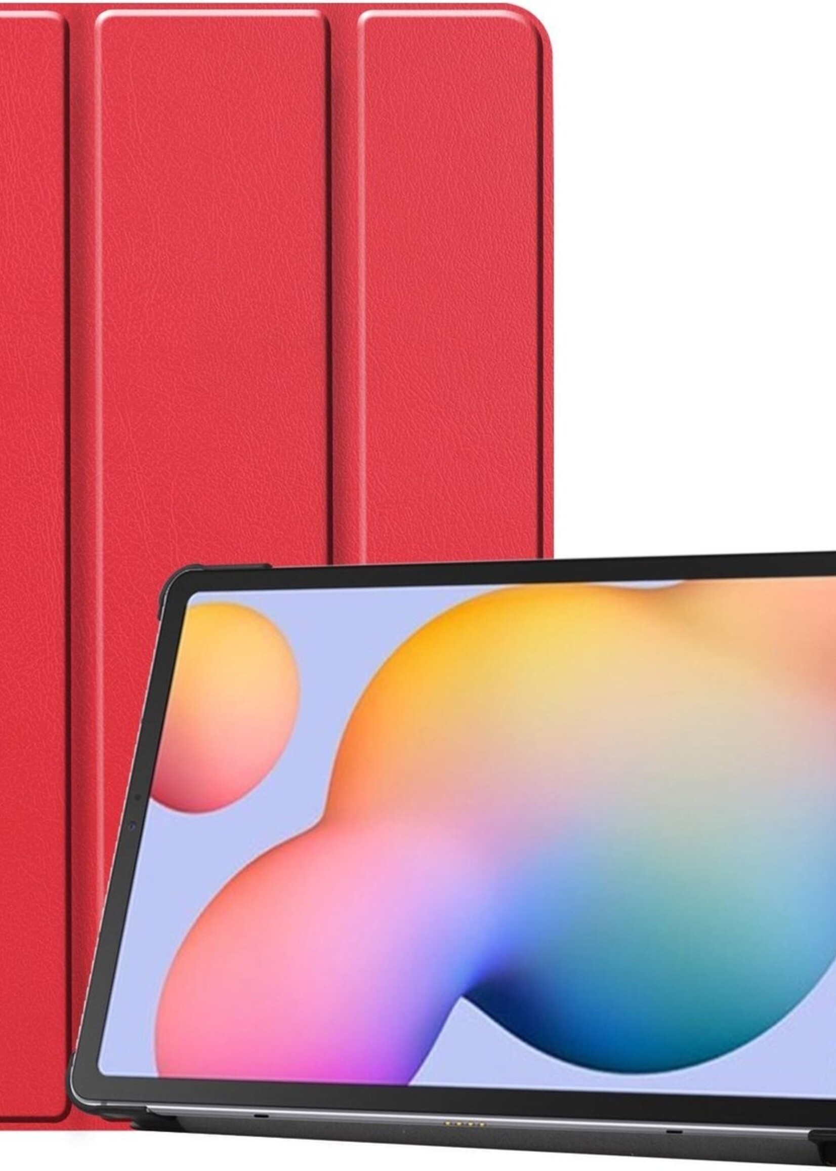 BTH Hoes Geschikt voor Samsung Galaxy Tab S6 Lite Hoes Book Case Hoesje Trifold Cover - Hoesje Geschikt voor Samsung Tab S6 Lite Hoesje Bookcase - Rood