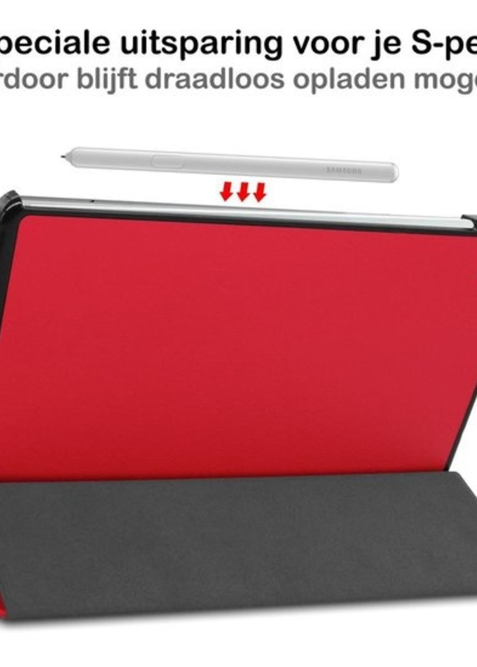 BTH Hoes Geschikt voor Samsung Galaxy Tab S6 Lite Hoes Book Case Hoesje Trifold Cover - Hoesje Geschikt voor Samsung Tab S6 Lite Hoesje Bookcase - Rood