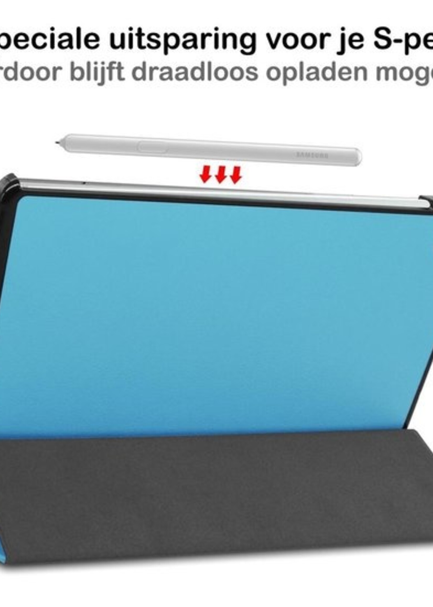 BTH Hoes Geschikt voor Samsung Galaxy Tab S6 Lite Hoes Book Case Hoesje Trifold Cover - Hoesje Geschikt voor Samsung Tab S6 Lite Hoesje Bookcase - Blauw