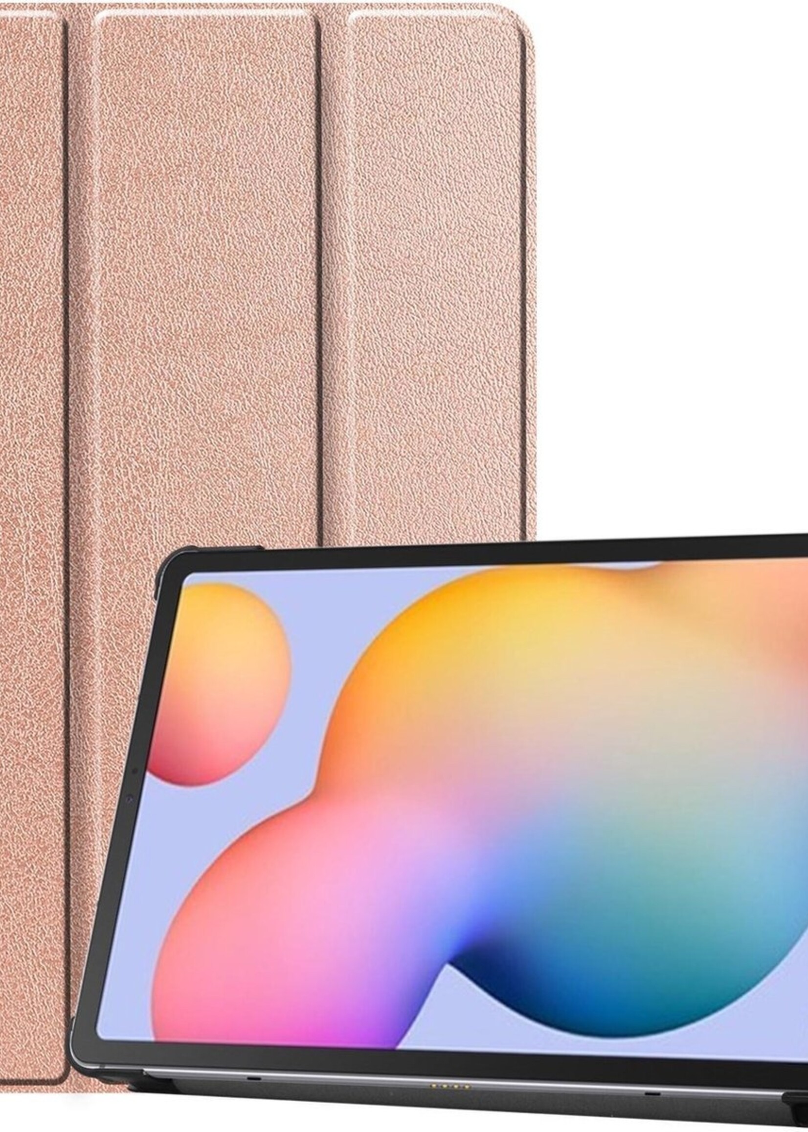 BTH Hoes Geschikt voor Samsung Galaxy Tab S6 Lite Hoes Book Case Hoesje Trifold Cover - Hoesje Geschikt voor Samsung Tab S6 Lite Hoesje Bookcase - Rosé goud