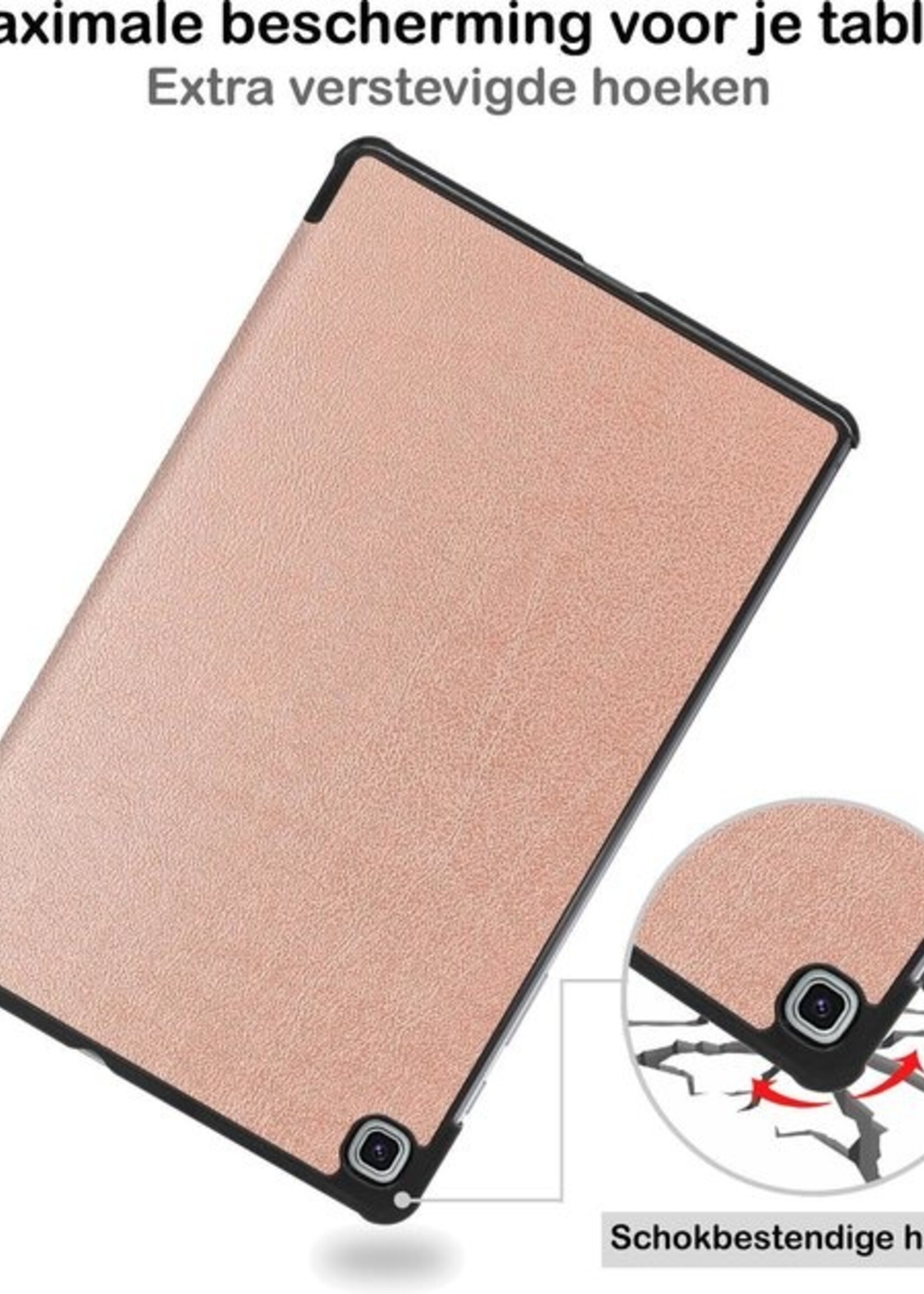 BTH Hoes Geschikt voor Samsung Galaxy Tab S6 Lite Hoes Book Case Hoesje Trifold Cover - Hoesje Geschikt voor Samsung Tab S6 Lite Hoesje Bookcase - Rosé goud