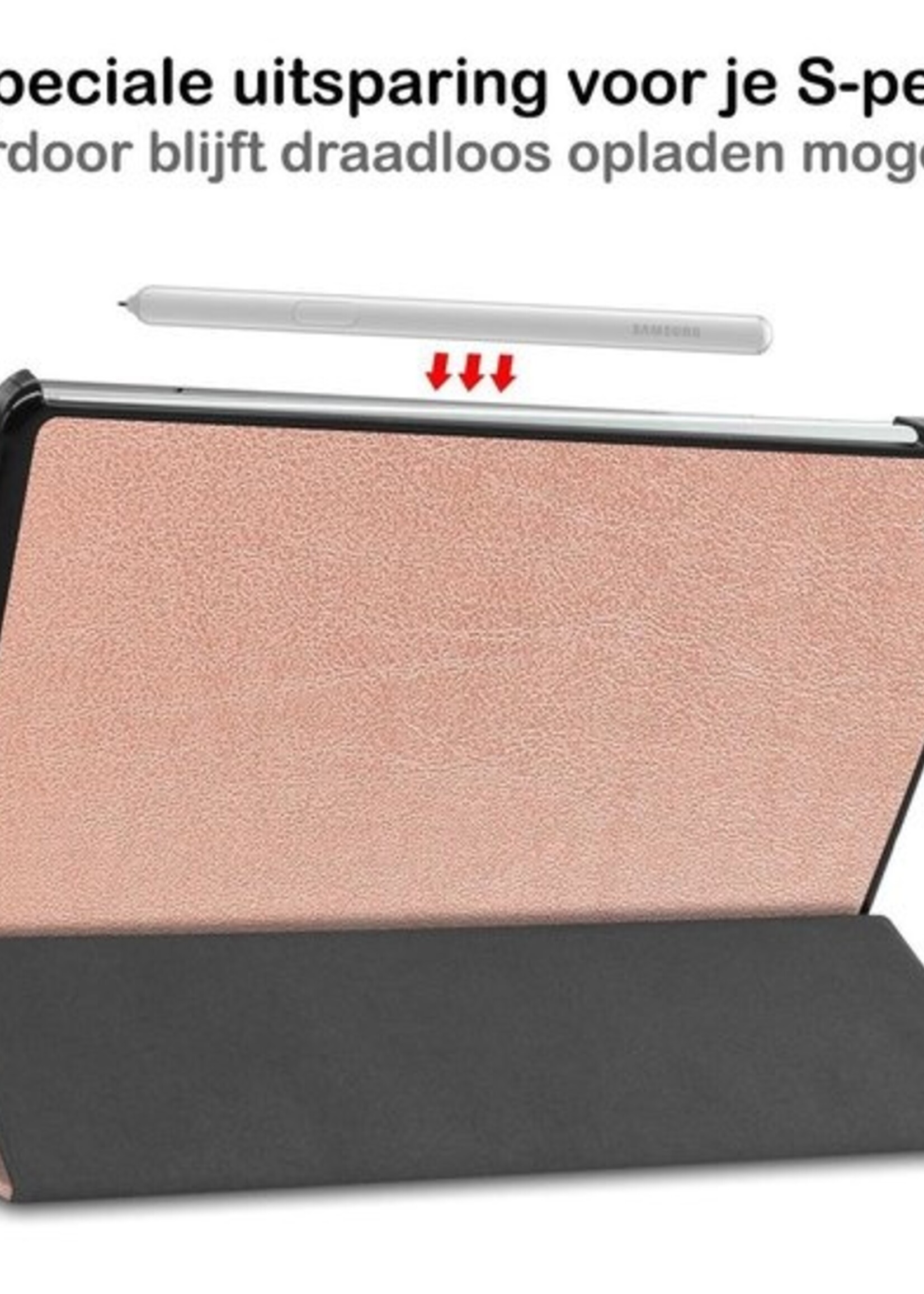 BTH Hoes Geschikt voor Samsung Galaxy Tab S6 Lite Hoes Book Case Hoesje Trifold Cover - Hoesje Geschikt voor Samsung Tab S6 Lite Hoesje Bookcase - Rosé goud