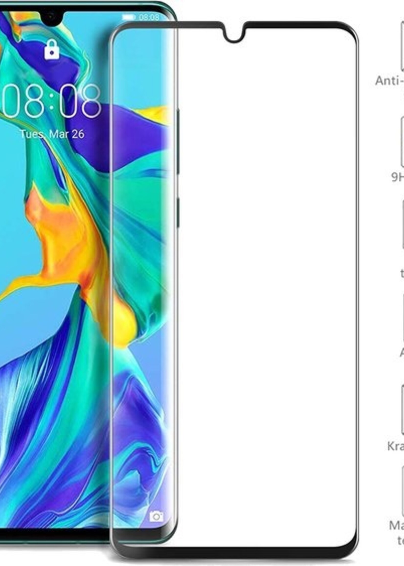BTH Screenprotector Geschikt voor Huawei P30 Pro Screenprotector Glas Gehard Tempered Glass Full Cover - Screenprotector Geschikt voor Huawei P30 Pro Screen Protector Screen Cover - 2 PACK