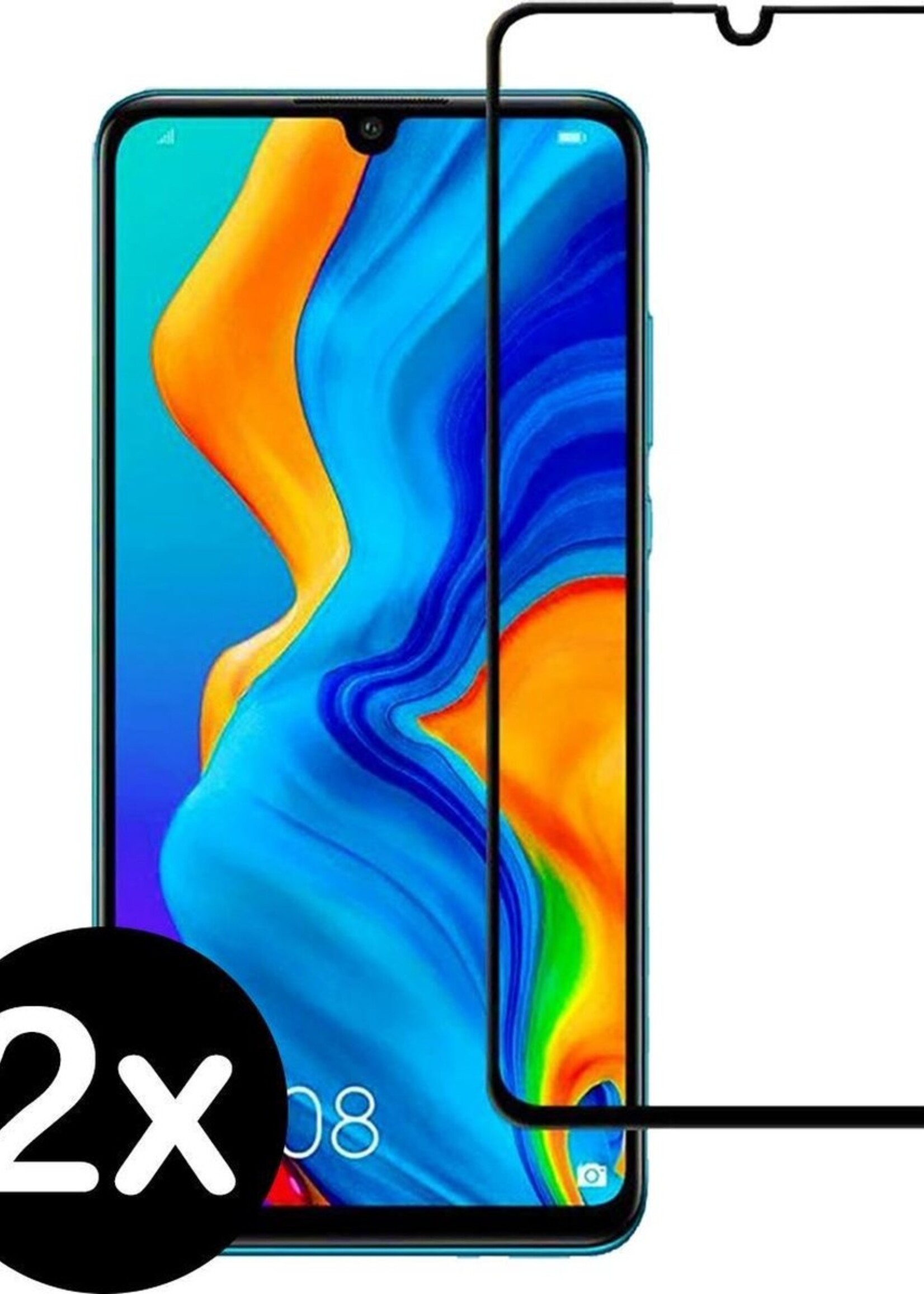 BTH Screenprotector Geschikt voor Huawei P30 Lite Screenprotector Glas Gehard Tempered Glass Full Cover - Screenprotector Geschikt voor Huawei P30 Lite Screen Protector Screen Cover - 2 PACK