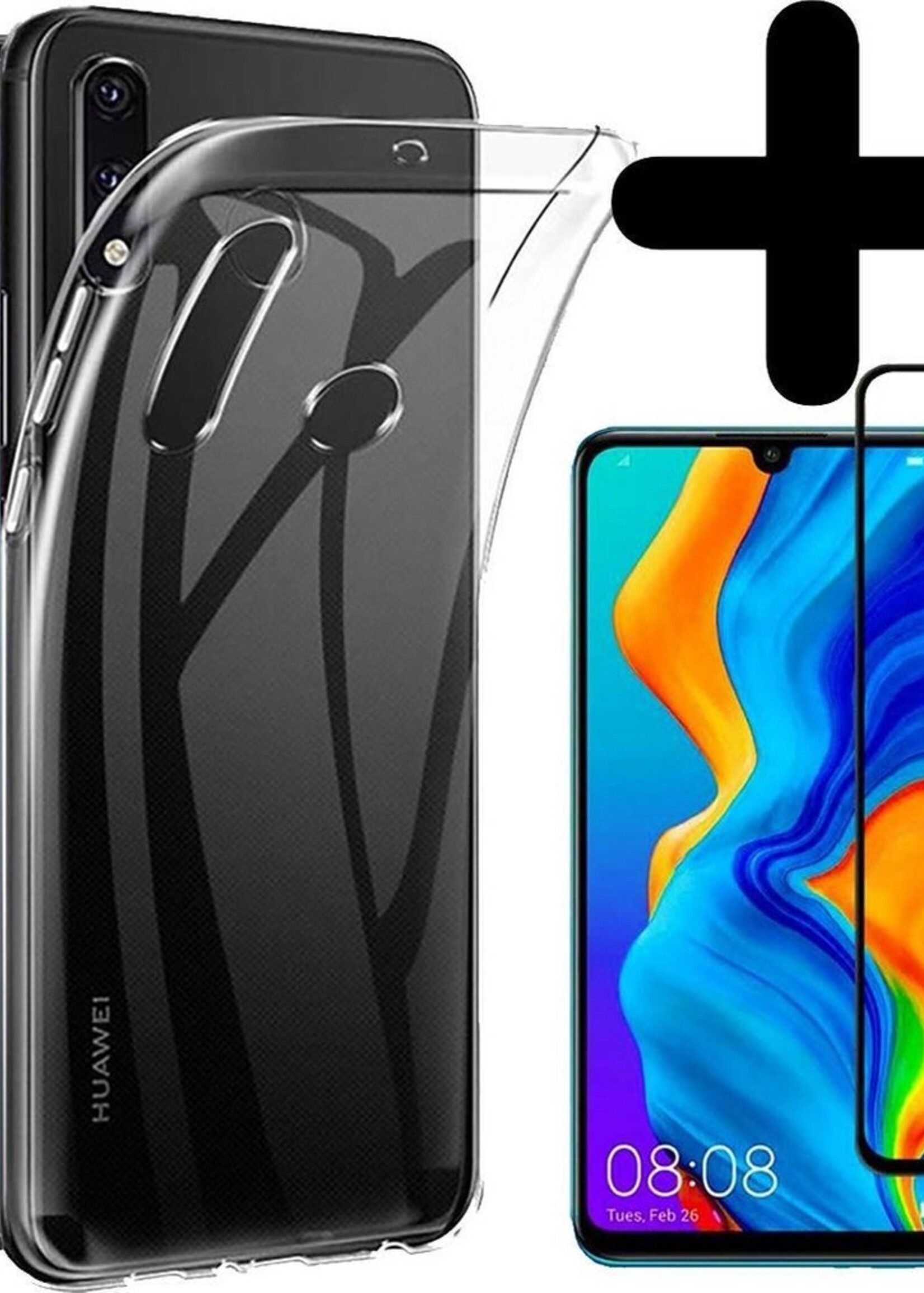 BTH Hoesje Geschikt voor Huawei P30 Lite Hoesje Siliconen Case Hoes Met Screenprotector - Hoes Geschikt voor Huawei P30 Lite Hoes Cover Case - Transparant