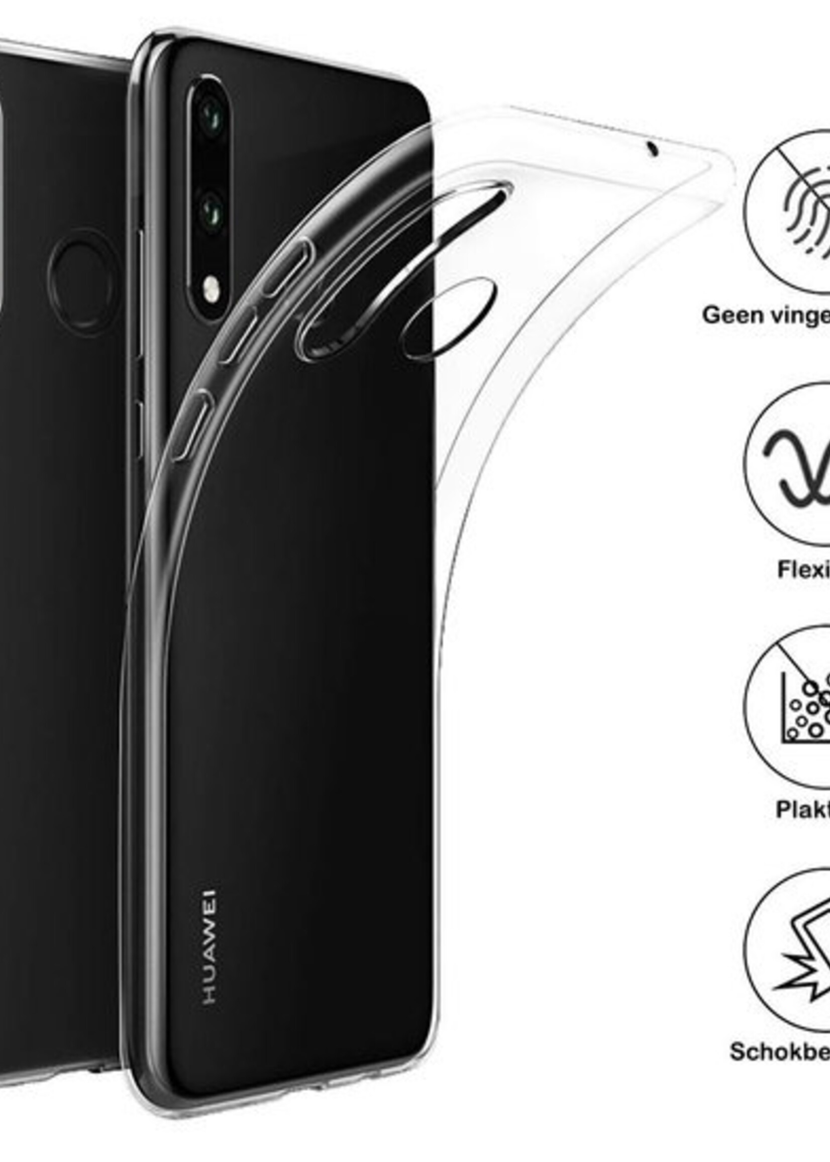 BTH Hoesje Geschikt voor Huawei P30 Lite Hoesje Siliconen Case Hoes Met Screenprotector - Hoes Geschikt voor Huawei P30 Lite Hoes Cover Case - Transparant