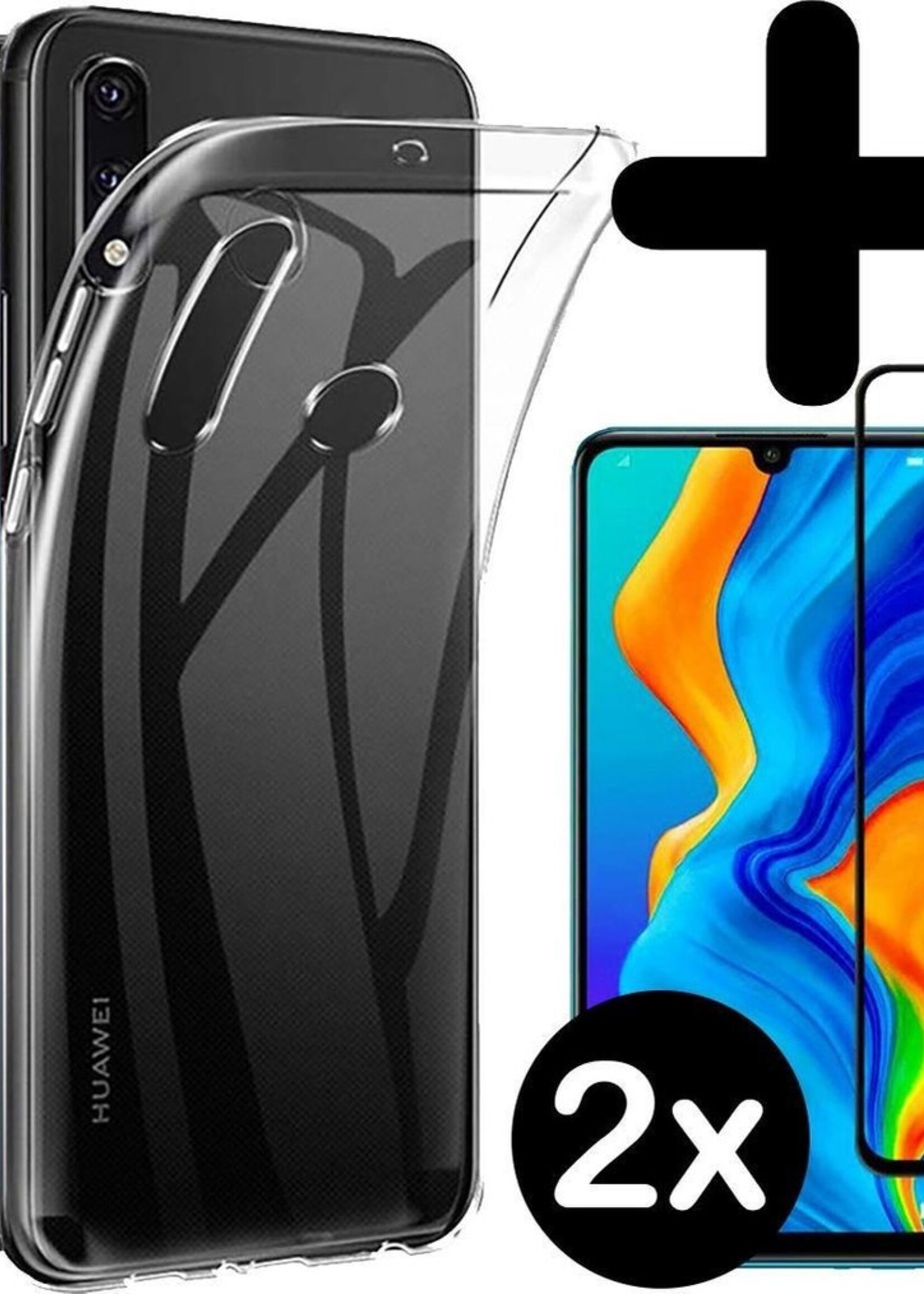 BTH Hoesje Geschikt voor Huawei P30 Lite Hoesje Siliconen Case Hoes Met 2x Screenprotector - Hoes Geschikt voor Huawei P30 Lite Hoes Cover Case - Transparant