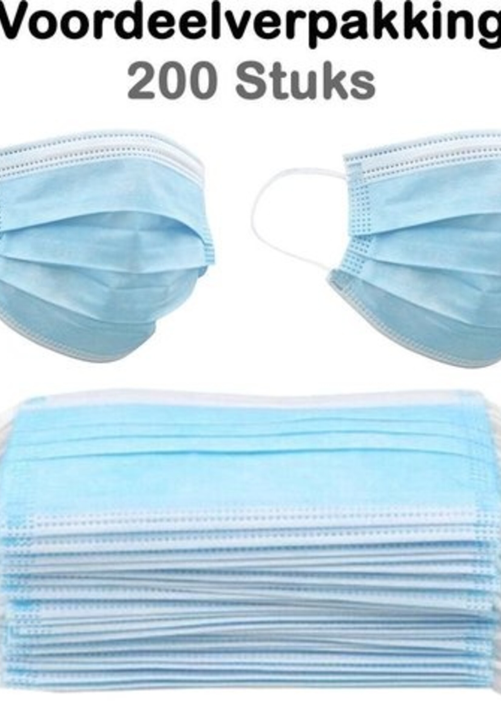 BTH Mondkapje Wegwerp Mondkapjes Mondmasker - Niet Medisch - Blauw - 200x