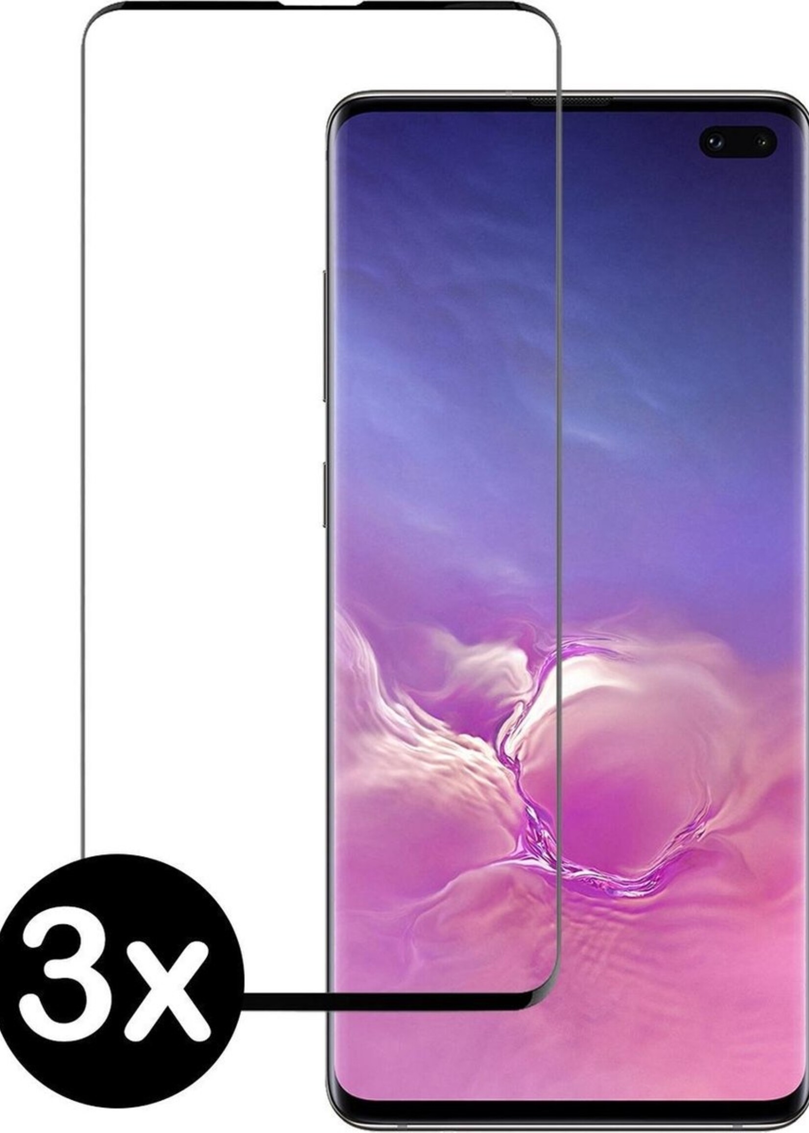 BTH Screenprotector Geschikt voor Samsung S10 Plus Screenprotector Glas Gehard Tempered Glass Full Cover - Screenprotector Geschikt voor Samsung Galaxy S10 Plus Screen Protector Screen Cover - 3 PACK