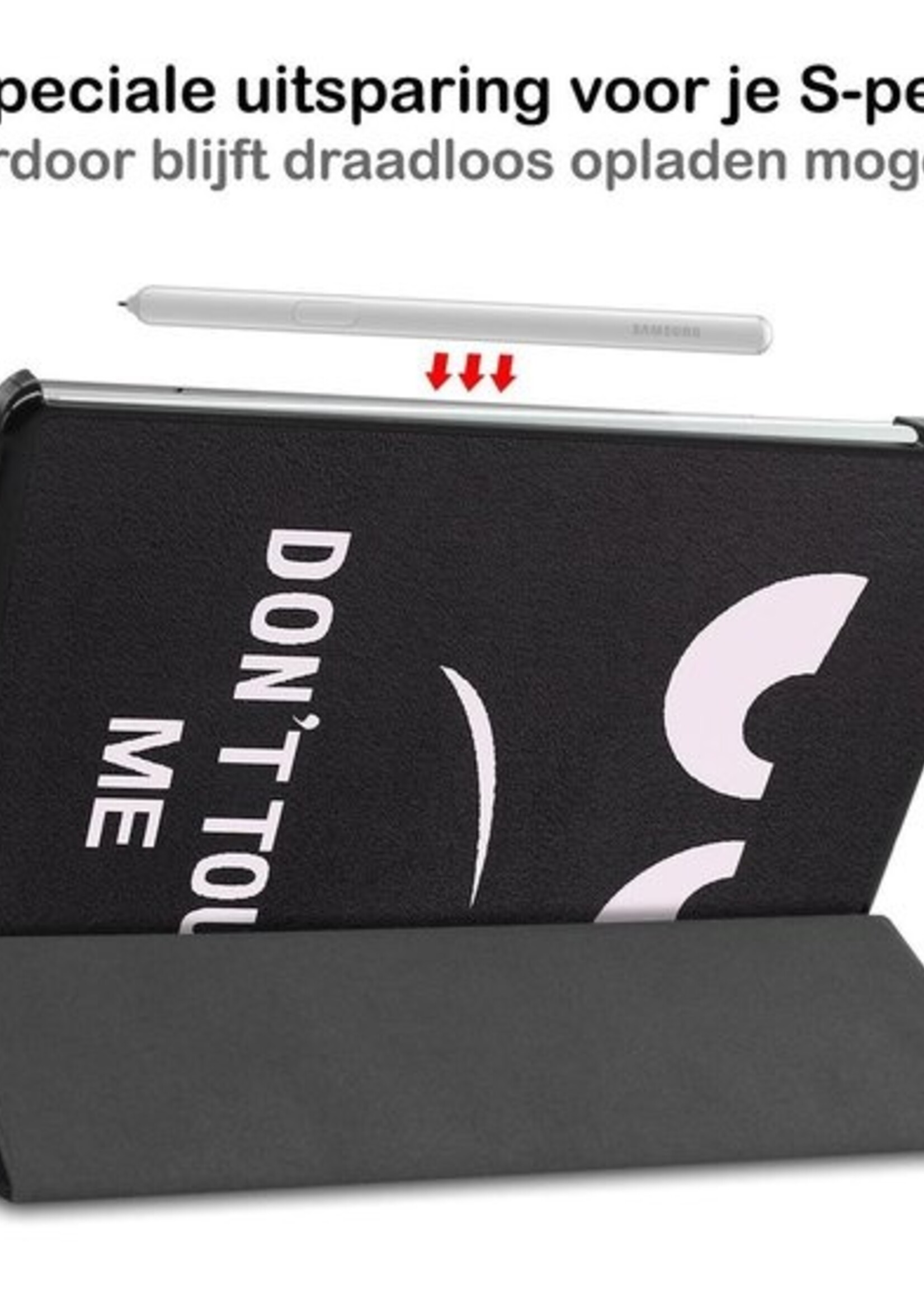 BTH Hoes Geschikt voor Samsung Galaxy Tab S6 Lite Hoes Book Case Hoesje Trifold Cover - Hoesje Geschikt voor Samsung Tab S6 Lite Hoesje Bookcase - Don't Touch Me