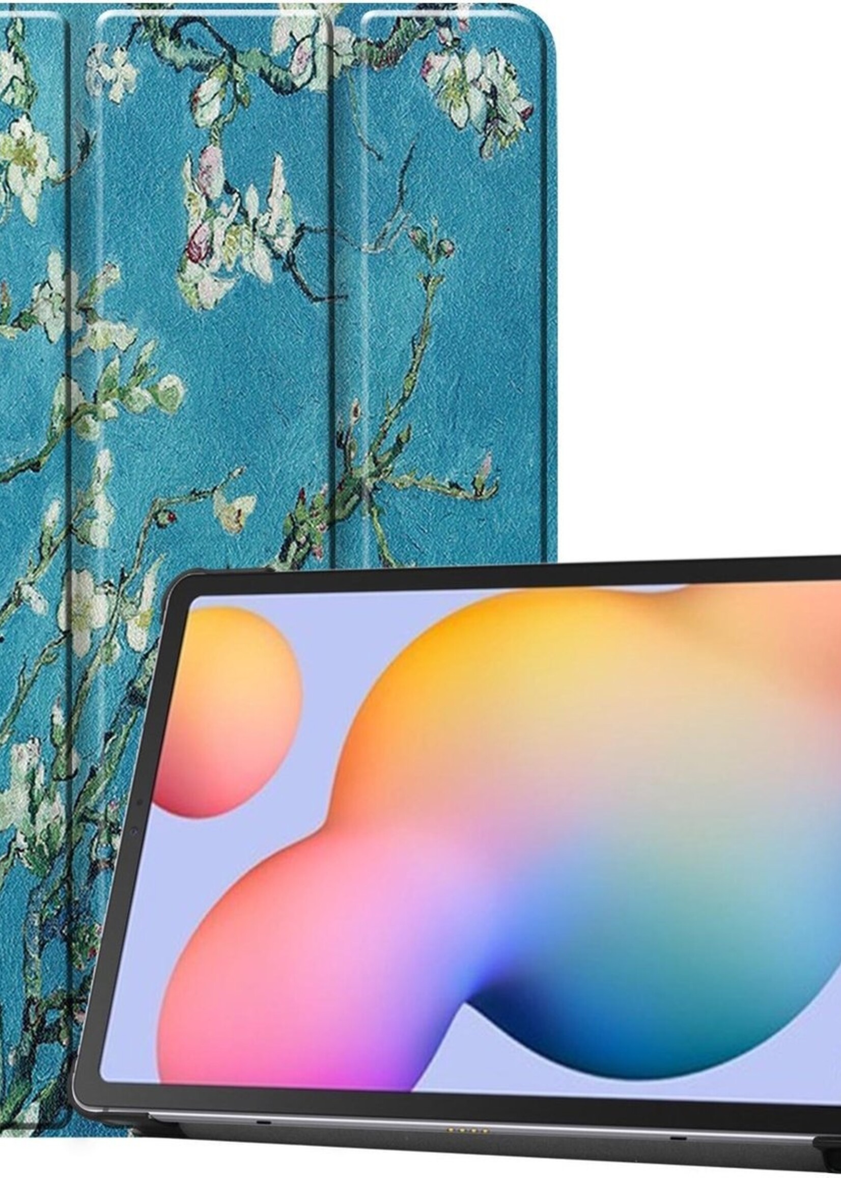 BTH Hoes Geschikt voor Samsung Galaxy Tab S6 Lite Hoes Book Case Hoesje Trifold Cover - Hoesje Geschikt voor Samsung Tab S6 Lite Hoesje Bookcase - Bloesem