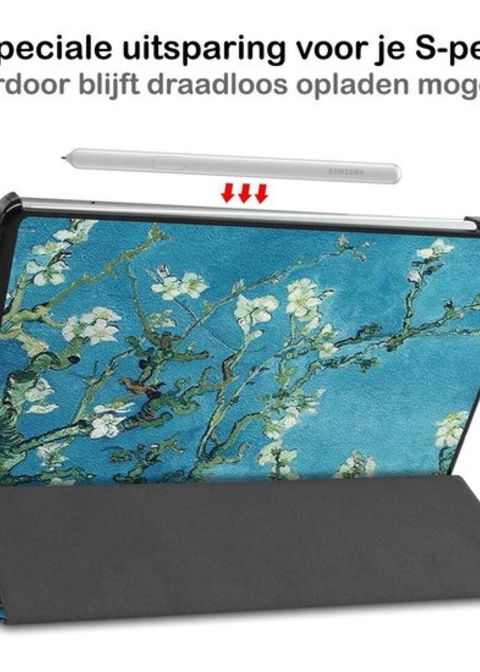 BTH Hoes Geschikt voor Samsung Galaxy Tab S6 Lite Hoes Book Case Hoesje Trifold Cover - Hoesje Geschikt voor Samsung Tab S6 Lite Hoesje Bookcase - Bloesem