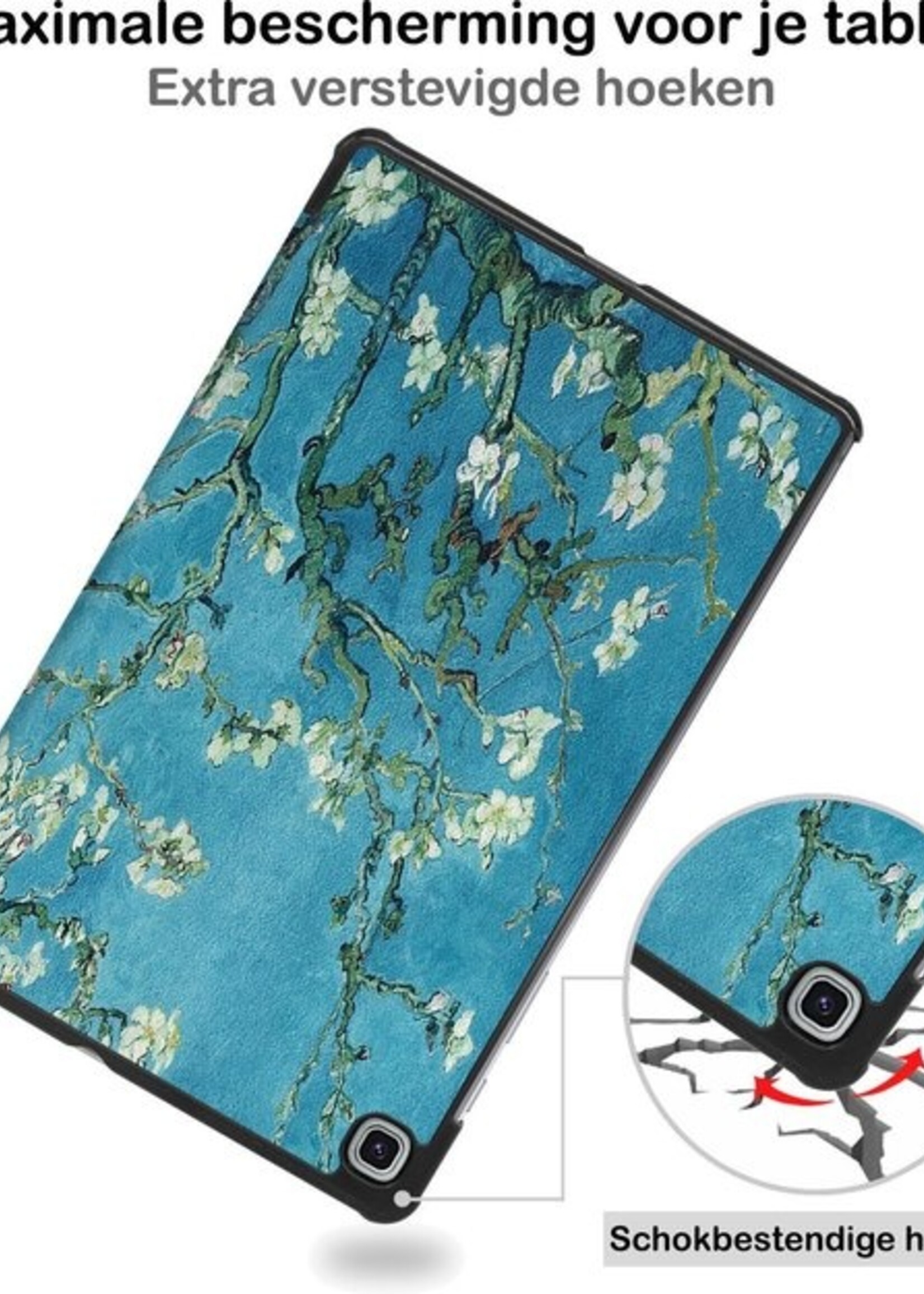 BTH Hoes Geschikt voor Samsung Galaxy Tab S6 Lite Hoes Book Case Hoesje Trifold Cover - Hoesje Geschikt voor Samsung Tab S6 Lite Hoesje Bookcase - Bloesem