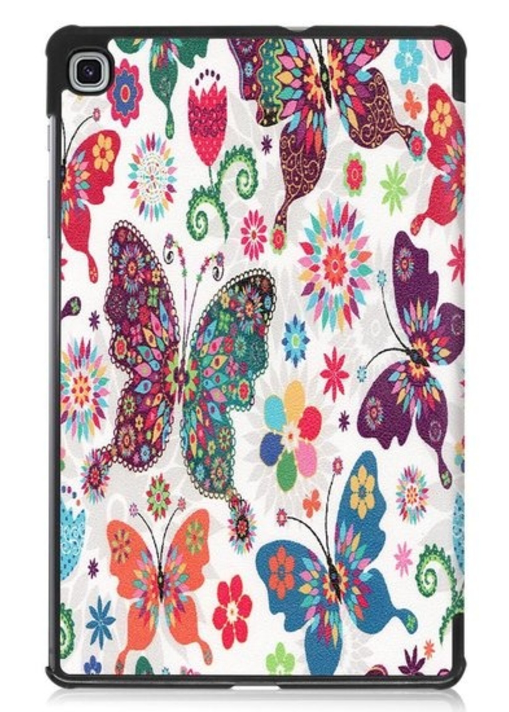BTH Hoes Geschikt voor Samsung Galaxy Tab S6 Lite Hoes Book Case Hoesje Trifold Cover - Hoesje Geschikt voor Samsung Tab S6 Lite Hoesje Bookcase - Vlinders