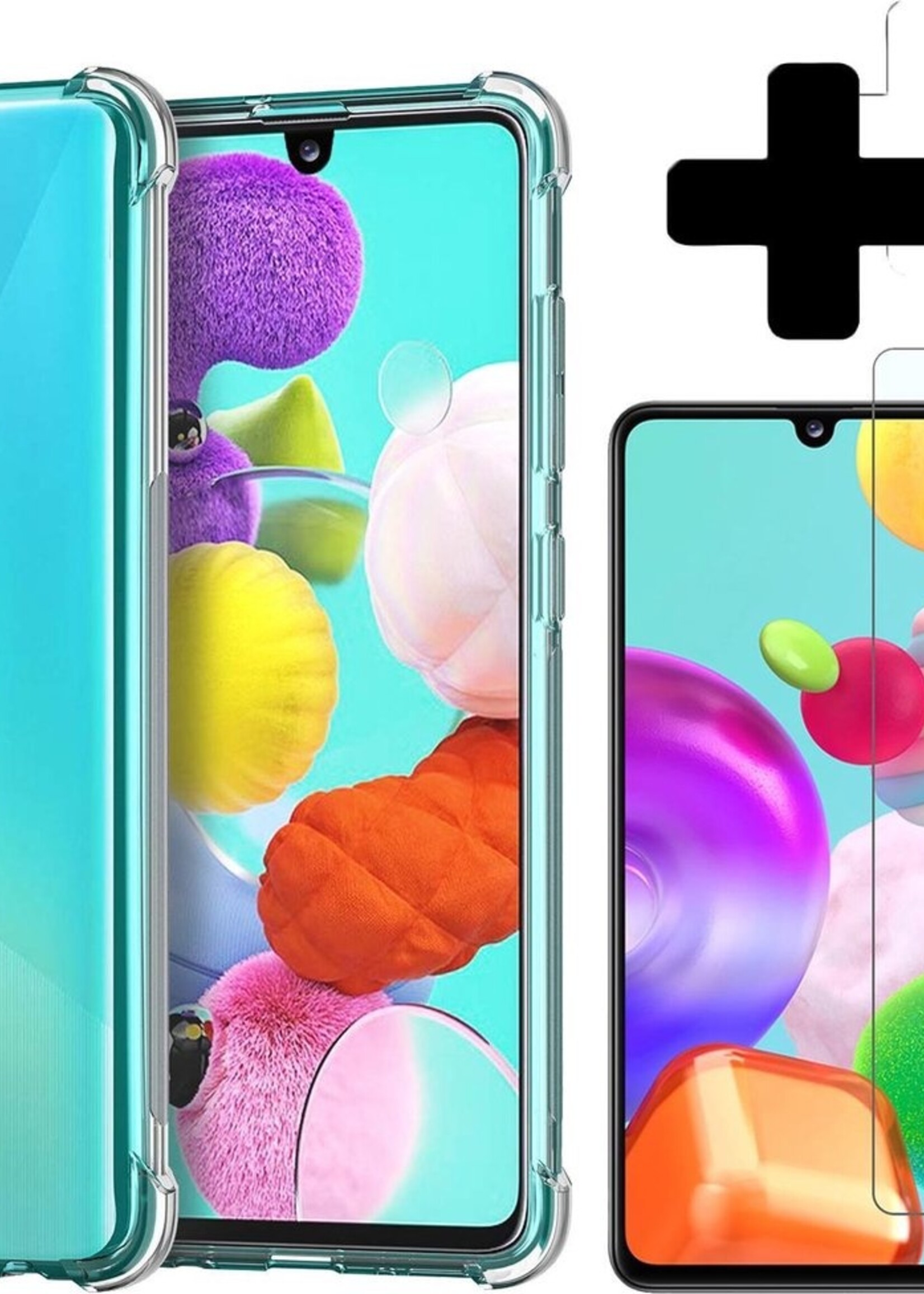 BTH Hoesje Geschikt voor Samsung A41 Hoesje Siliconen Shock Proof Case Hoes Met Screenprotector - Hoes Geschikt voor Samsung Galaxy A41 Hoes Cover Case Shockproof - Transparant