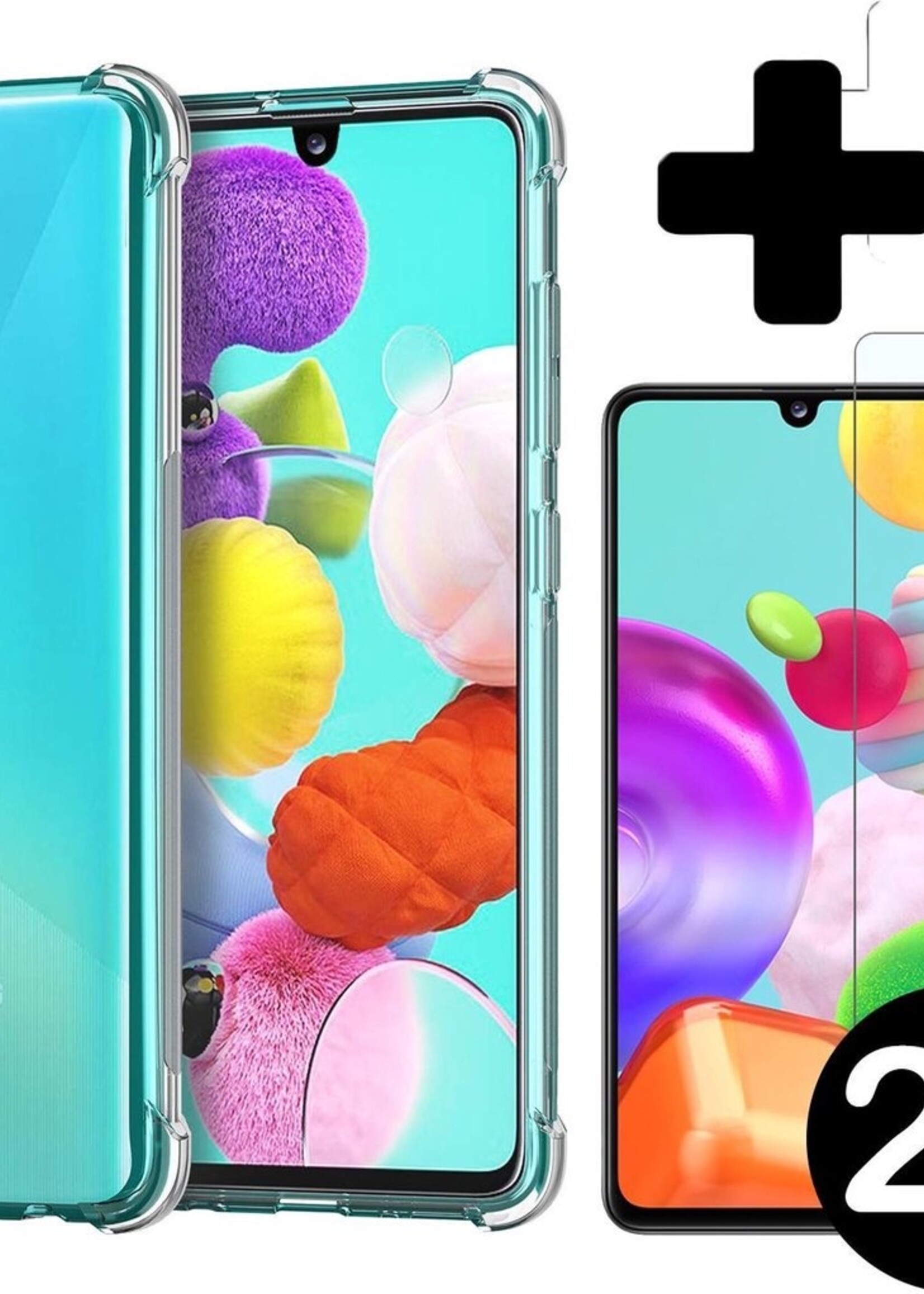 BTH Hoesje Geschikt voor Samsung A41 Hoesje Siliconen Shock Proof Case Hoes Met 2x Screenprotector - Hoes Geschikt voor Samsung Galaxy A41 Hoes Cover Case Shockproof - Transparant