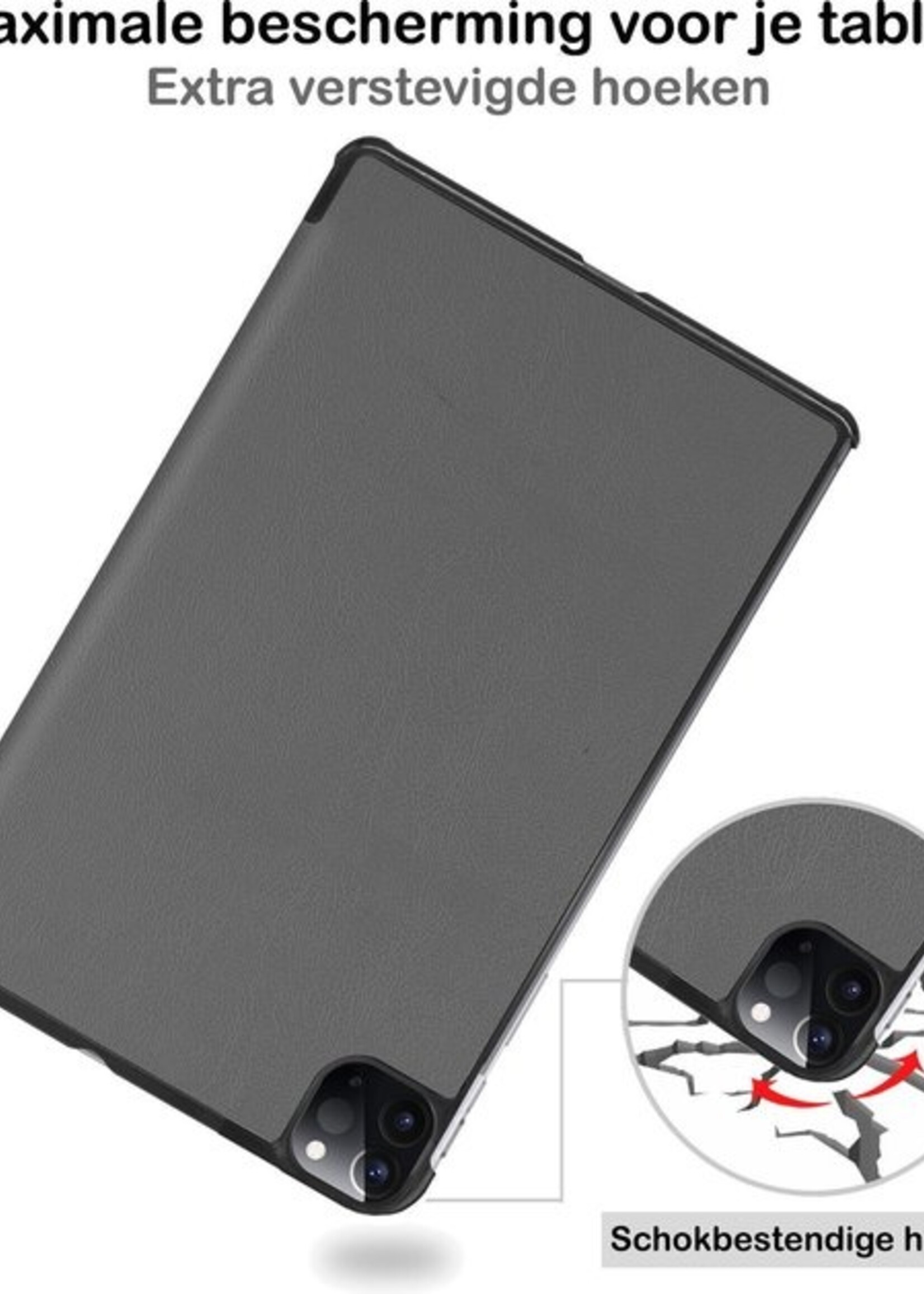 BTH Hoes Geschikt voor iPad Pro 2020 (11 inch) Hoes Book Case Hoesje Trifold Cover - Hoesje Geschikt voor iPad Pro 11 inch (2020) Hoesje Bookcase - Grijs