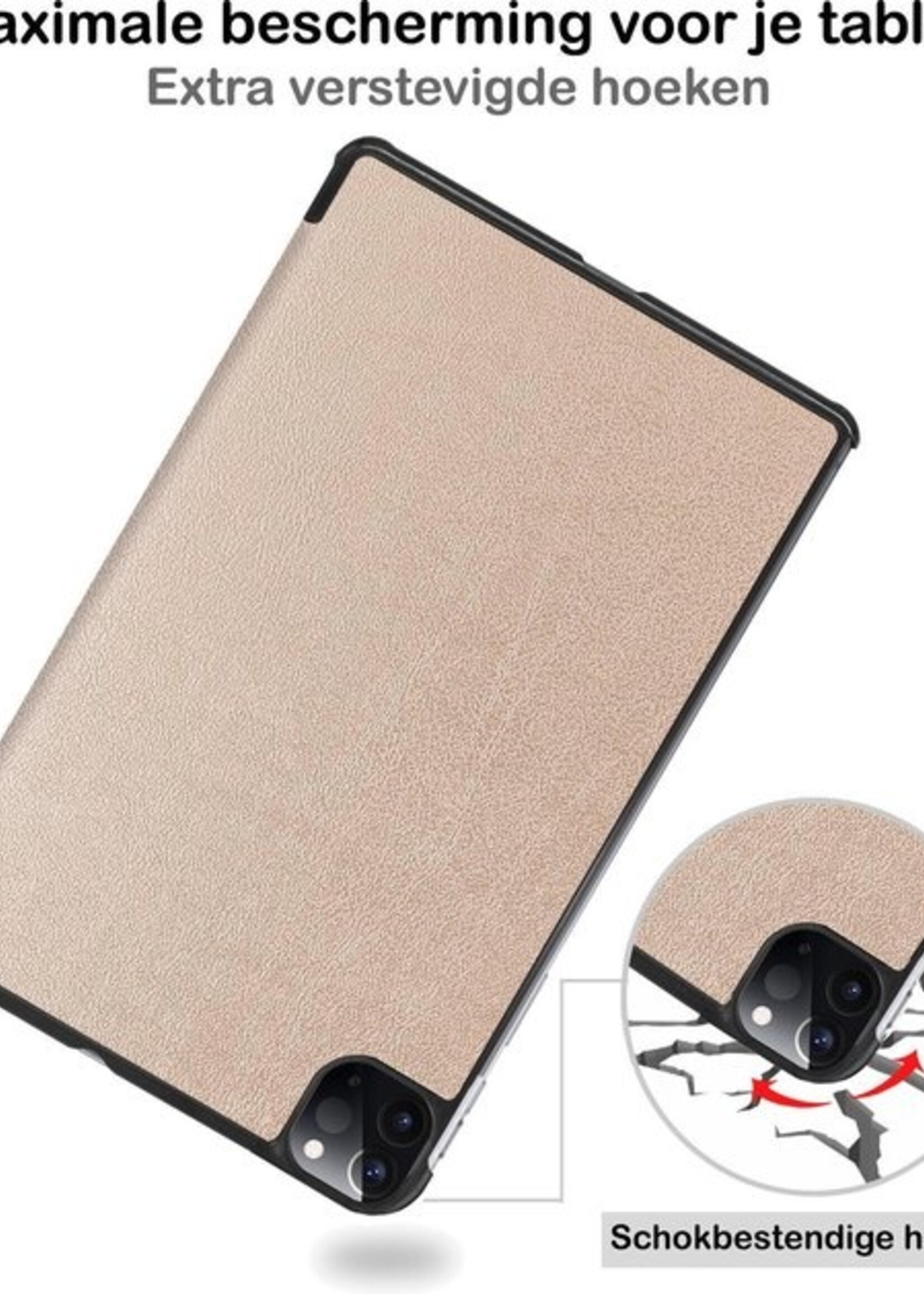 BTH Hoes Geschikt voor iPad Pro 2020 (11 inch) Hoes Book Case Hoesje Trifold Cover - Hoesje Geschikt voor iPad Pro 11 inch (2020) Hoesje Bookcase - Goud