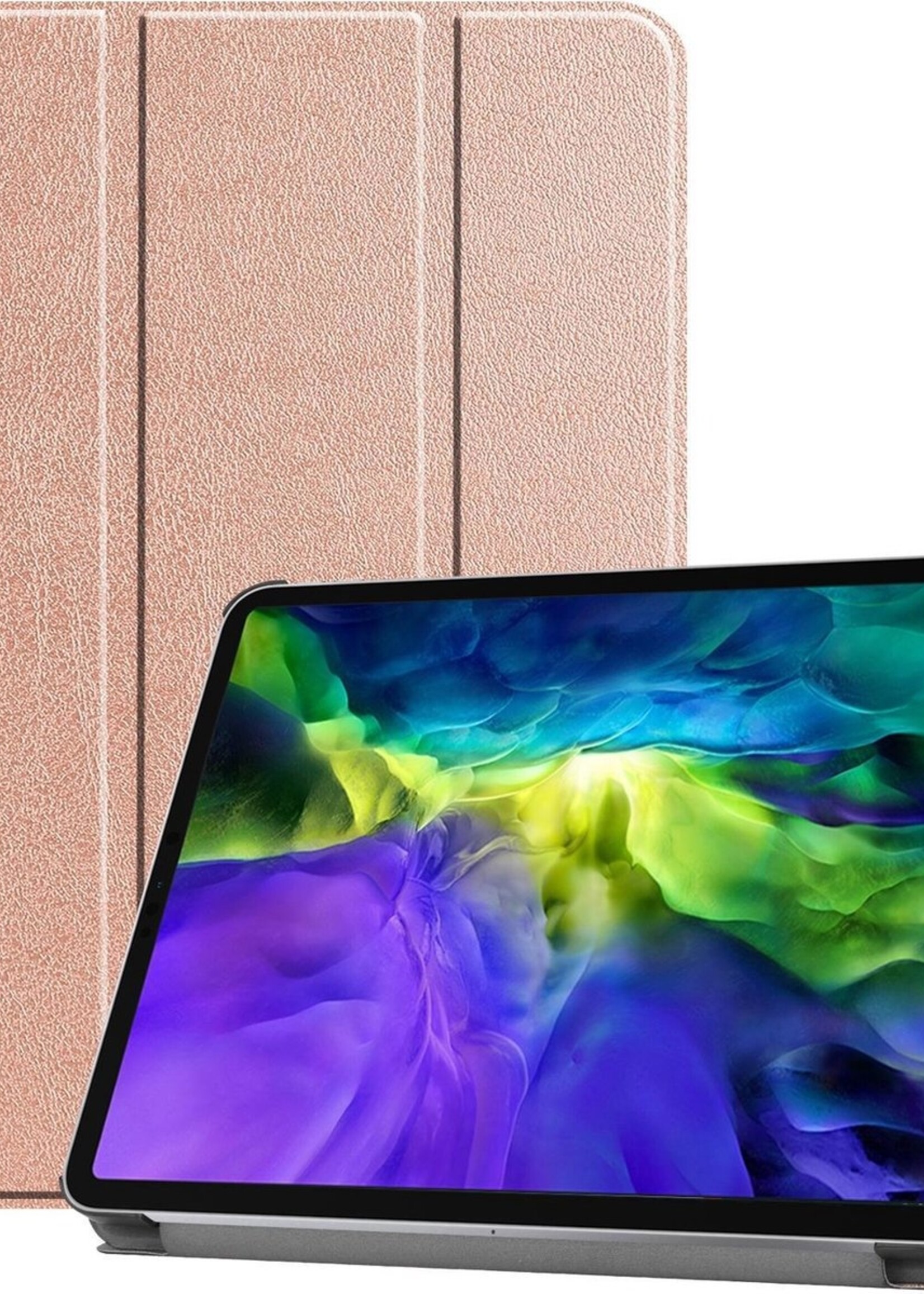 BTH Hoes Geschikt voor iPad Pro 2020 (11 inch) Hoes Book Case Hoesje Trifold Cover - Hoesje Geschikt voor iPad Pro 11 inch (2020) Hoesje Bookcase - Rosé goud