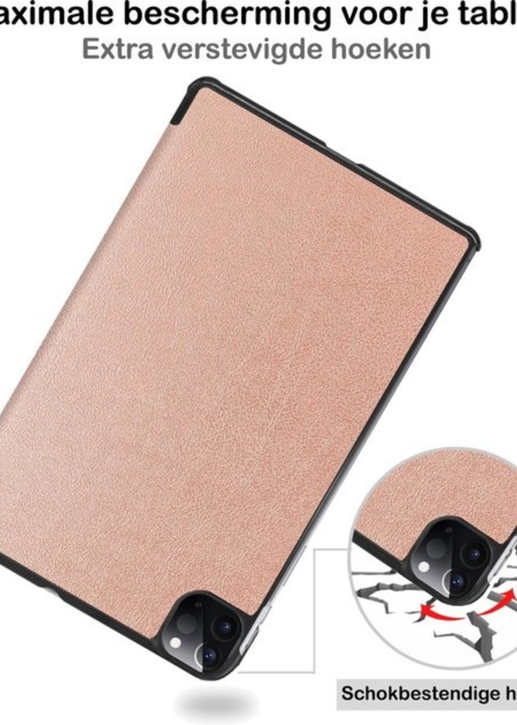 BTH Hoes Geschikt voor iPad Pro 2020 (11 inch) Hoes Book Case Hoesje Trifold Cover - Hoesje Geschikt voor iPad Pro 11 inch (2020) Hoesje Bookcase - Rosé goud