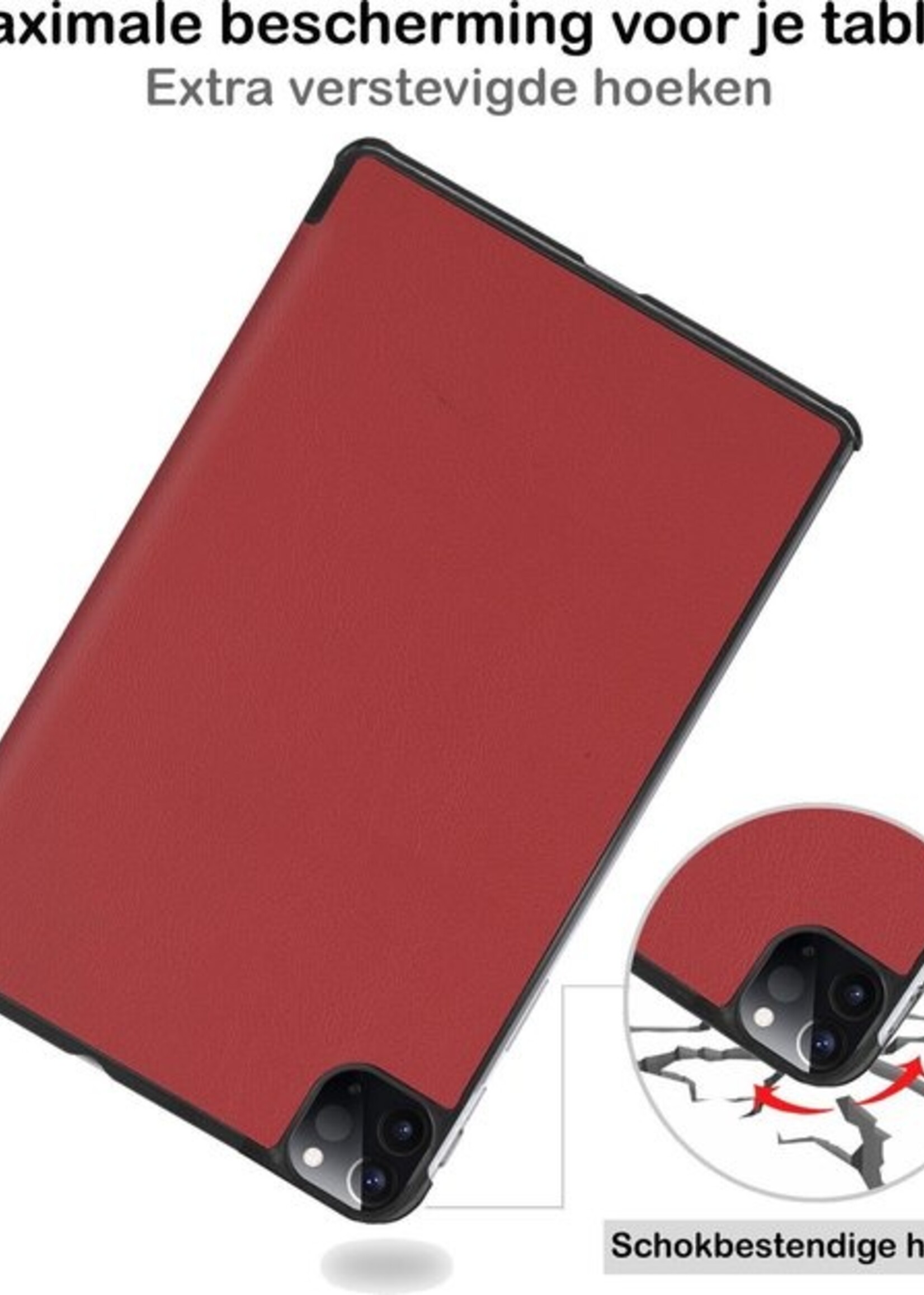 BTH Hoes Geschikt voor iPad Pro 2020 (11 inch) Hoes Book Case Hoesje Trifold Cover - Hoesje Geschikt voor iPad Pro 11 inch (2020) Hoesje Bookcase - Rood