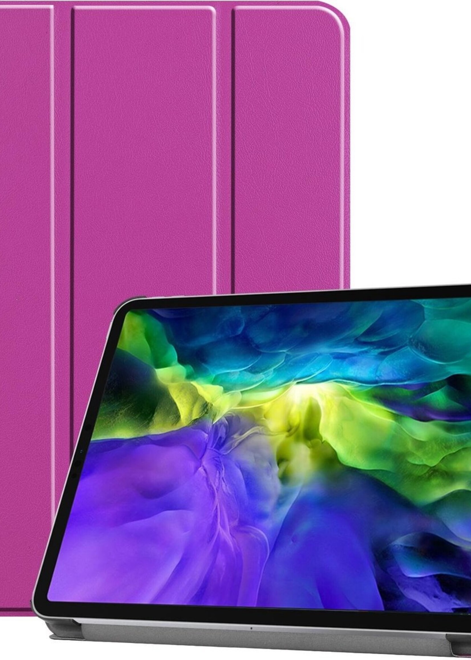 BTH Hoes Geschikt voor iPad Pro 2020 (11 inch) Hoes Book Case Hoesje Trifold Cover - Hoesje Geschikt voor iPad Pro 11 inch (2020) Hoesje Bookcase - Paars