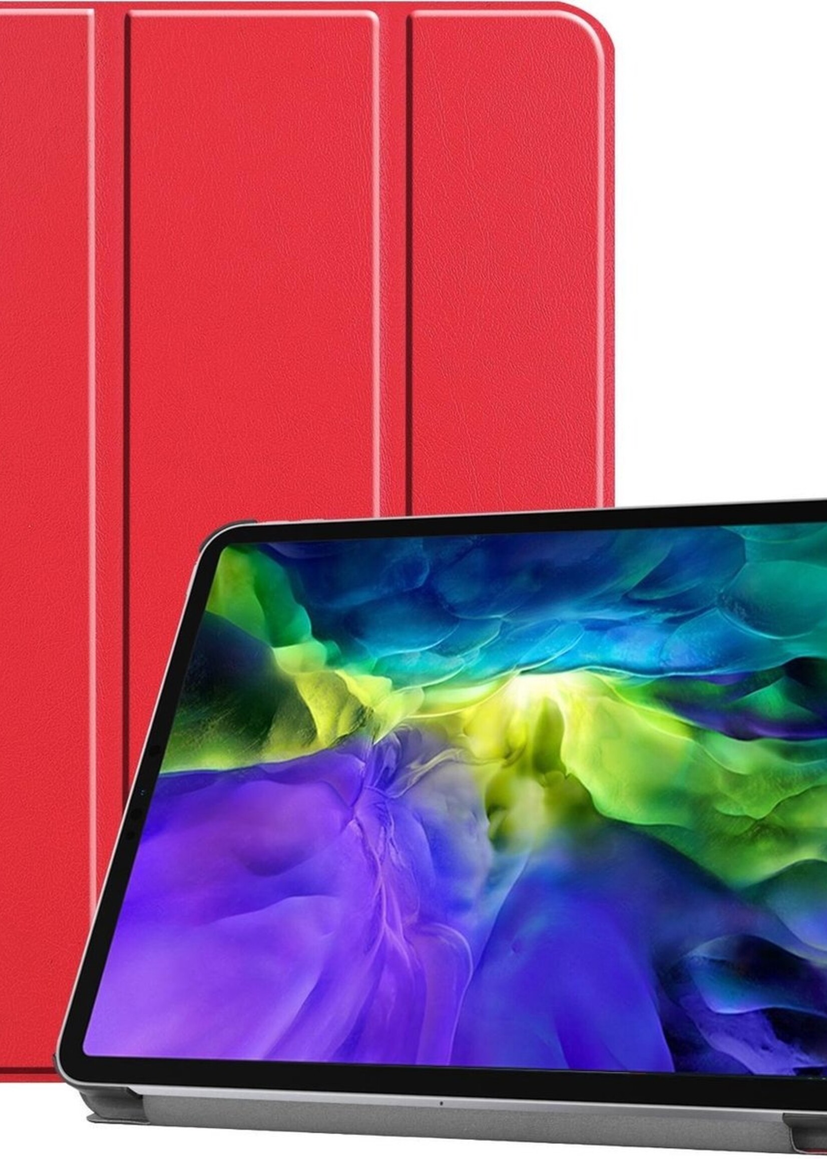 BTH Hoes Geschikt voor iPad Pro 2020 (11 inch) Hoes Book Case Hoesje Trifold Cover - Hoesje Geschikt voor iPad Pro 11 inch (2020) Hoesje Bookcase - Rood