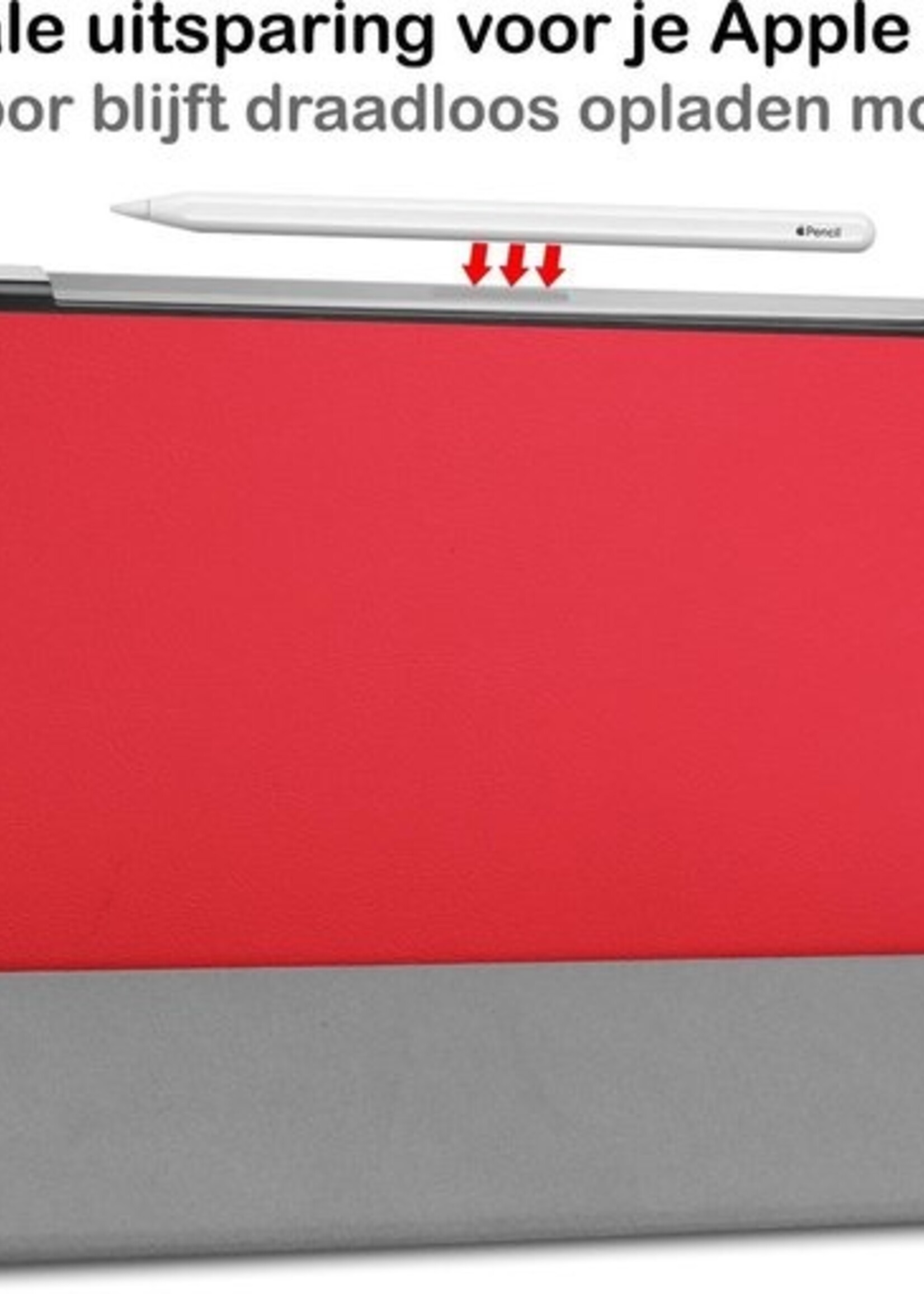 BTH Hoes Geschikt voor iPad Pro 2020 (11 inch) Hoes Book Case Hoesje Trifold Cover - Hoesje Geschikt voor iPad Pro 11 inch (2020) Hoesje Bookcase - Rood